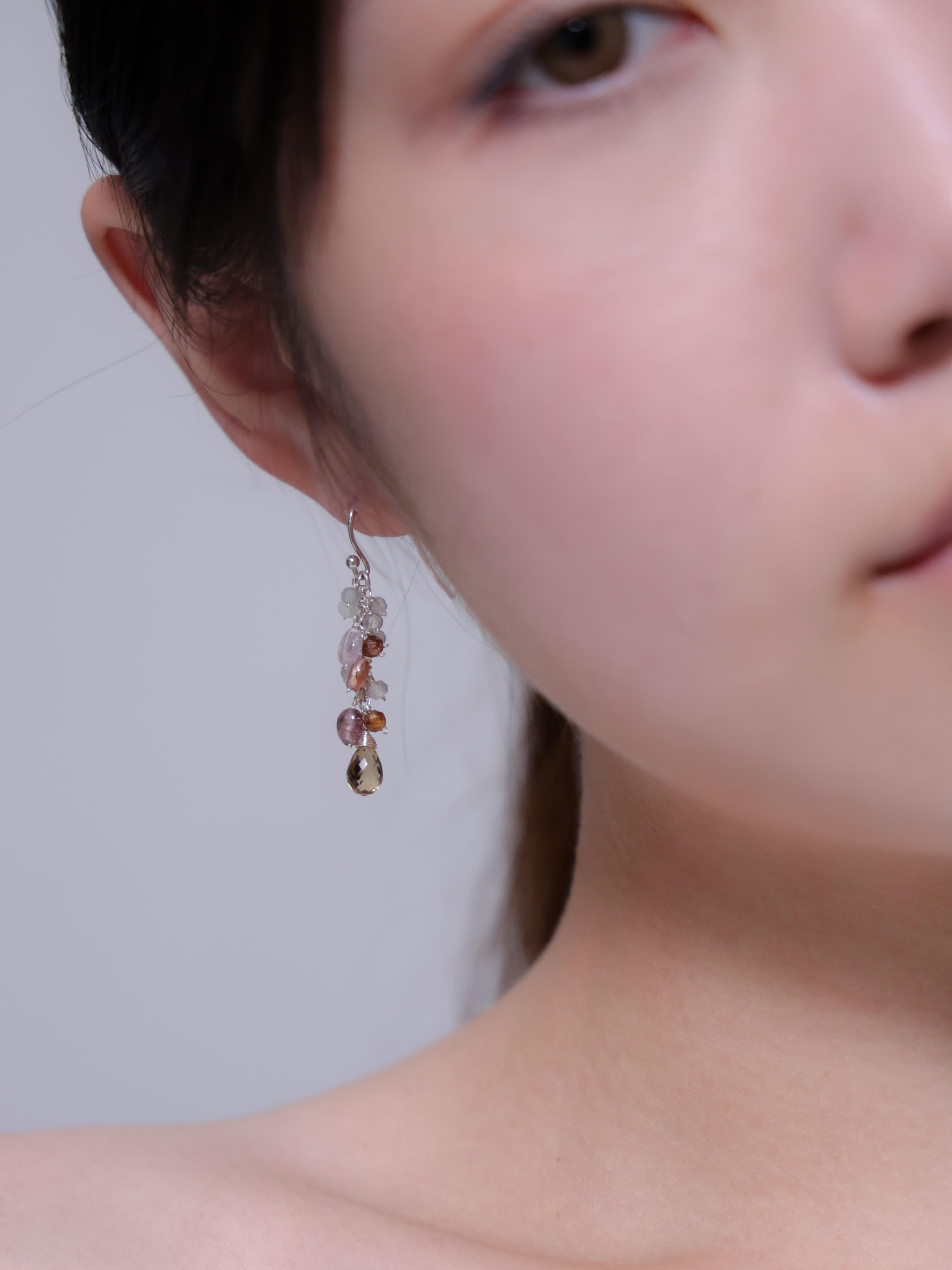 スピネル & スモーキークォーツ ピアス【イヤリング変更可】 - 【黄昏