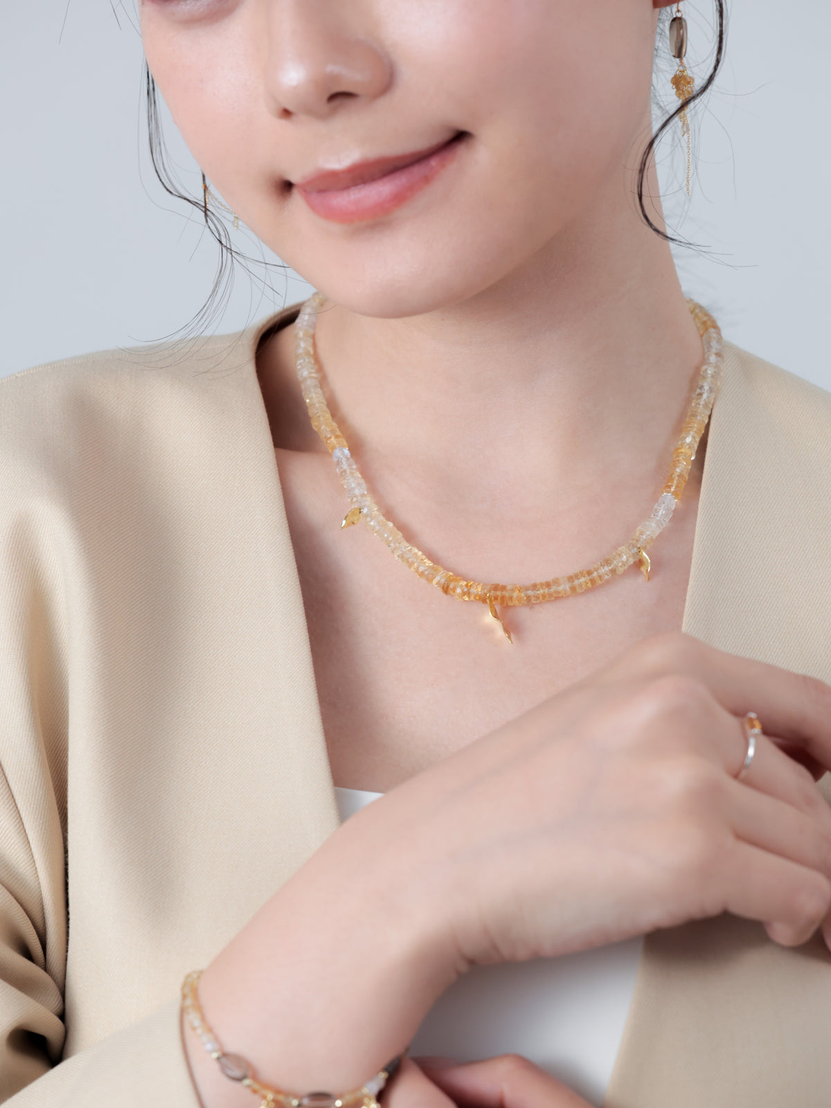 シトリン ネックレス〈黄金の木漏れ日〉- 11月誕生石 天然石 SV925 K14GP