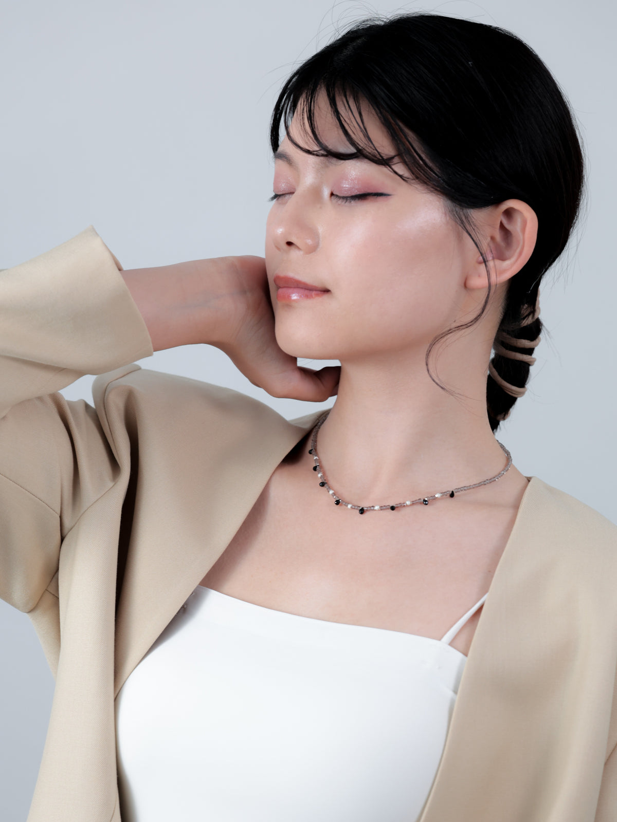 スモーキークォーツ & オブシディアン ネックレス〈燻べ色の連〉- SV925 天然石