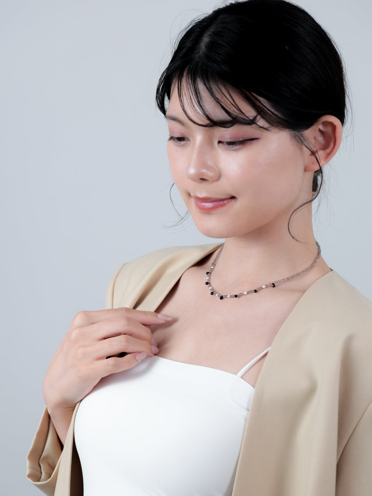 スモーキークォーツ & オブシディアン ネックレス〈燻べ色の連〉- SV925 天然石