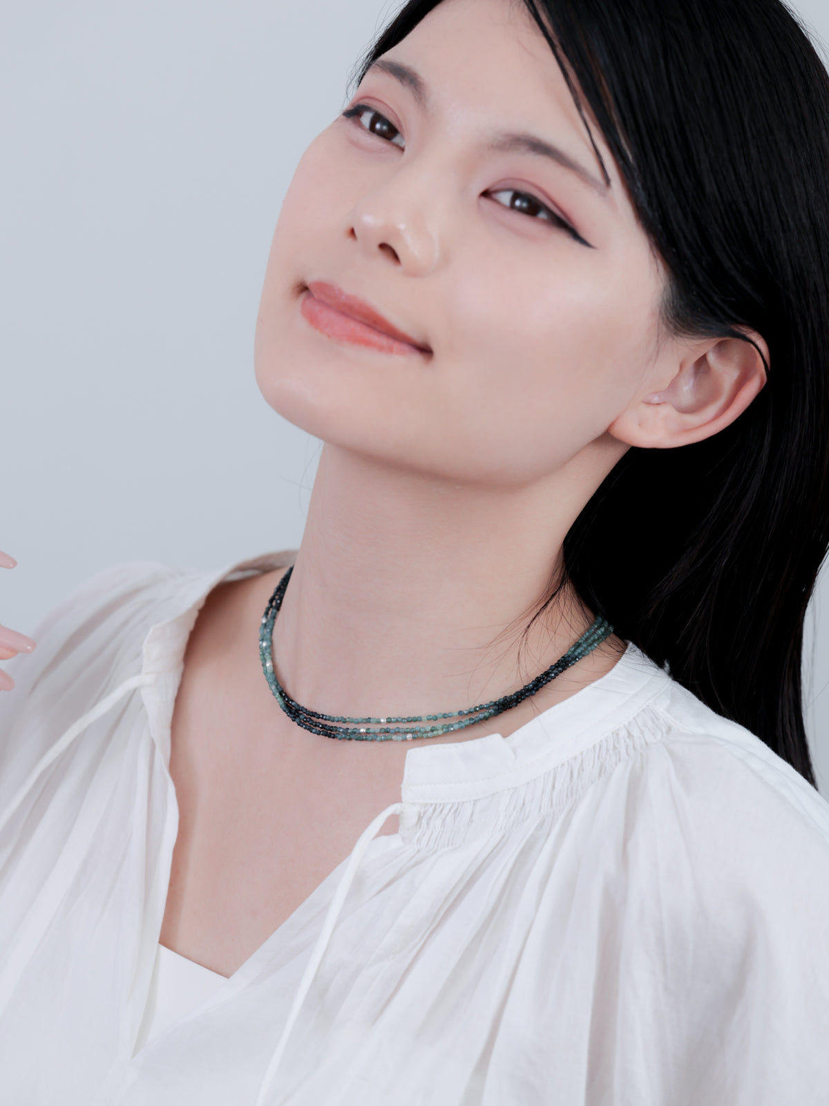 天然石 3連ネックレス〈繊細な重ね付け〉希少 ブルートルマリン(インディコライト)/ ガーネット SV925|神戸アトリエ LUCINE