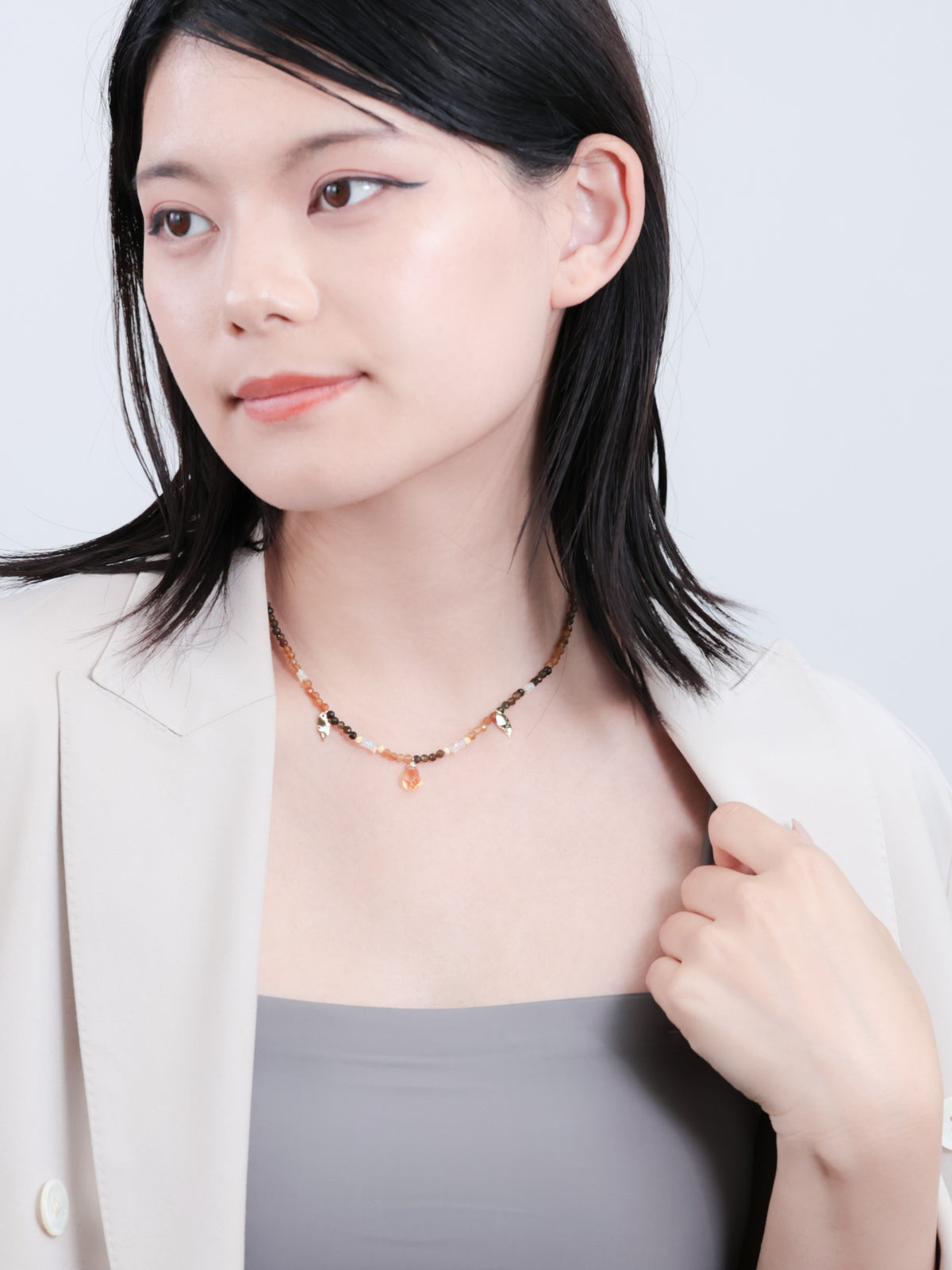 トルマリン & オパール & シトリン ネックレス〈実りの森〉- 10月・11月誕生石 天然石 SV925 K14GP