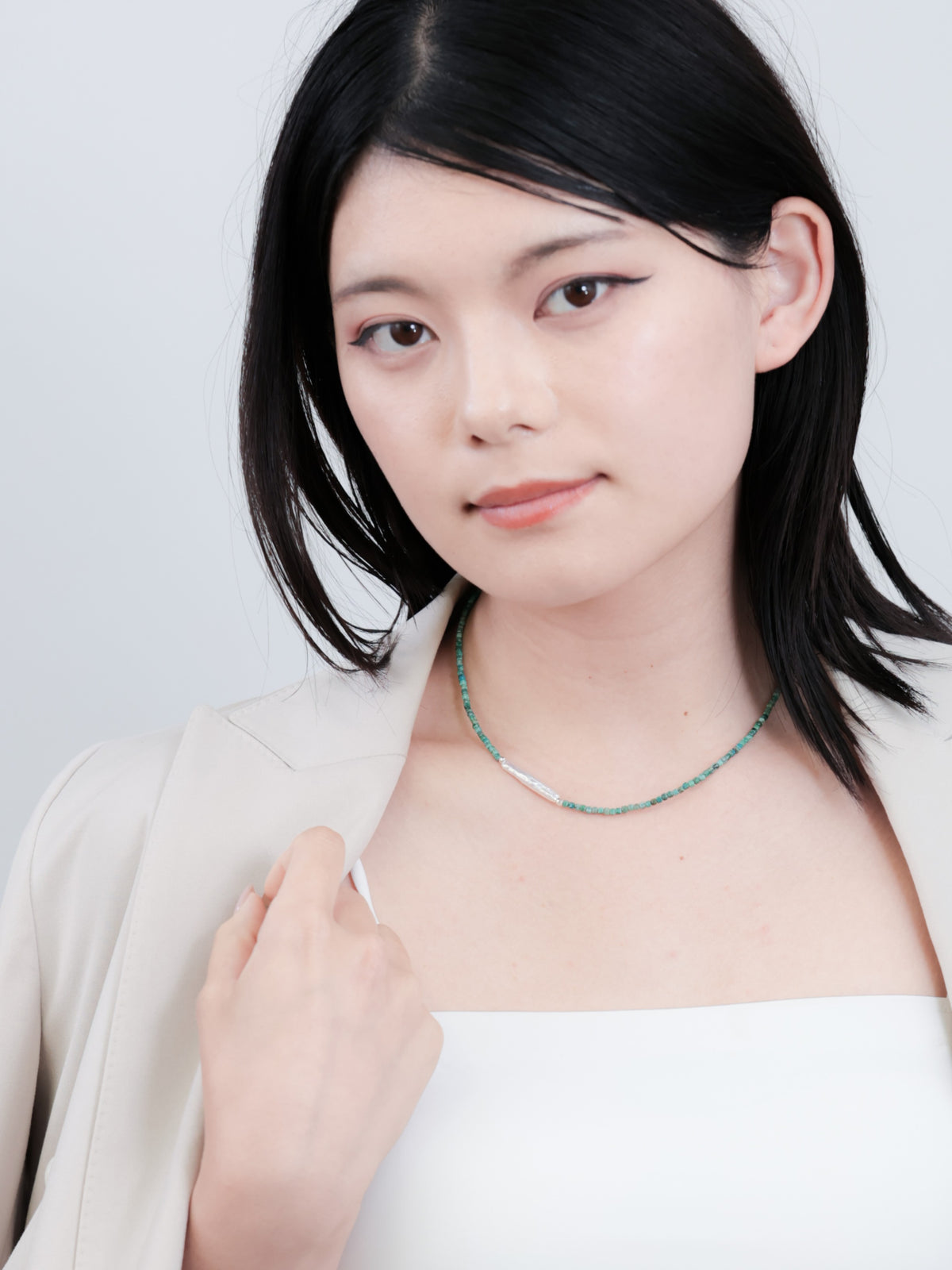ターコイズ & スティックパール ネックレス〈大地の守り石〉SV925 アシンメトリー / 12月誕生石|神戸アトリエ LUCINE