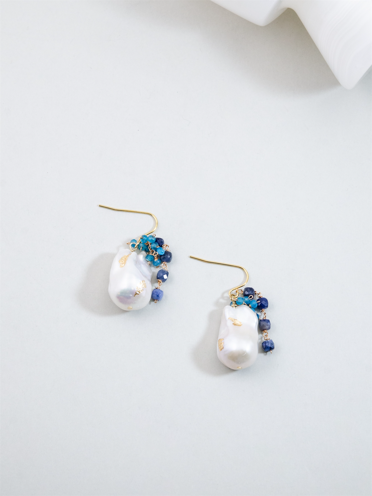 バロックパール × ブルー天然石 ピアス/イヤリング - 【人魚の涙】金具変更可