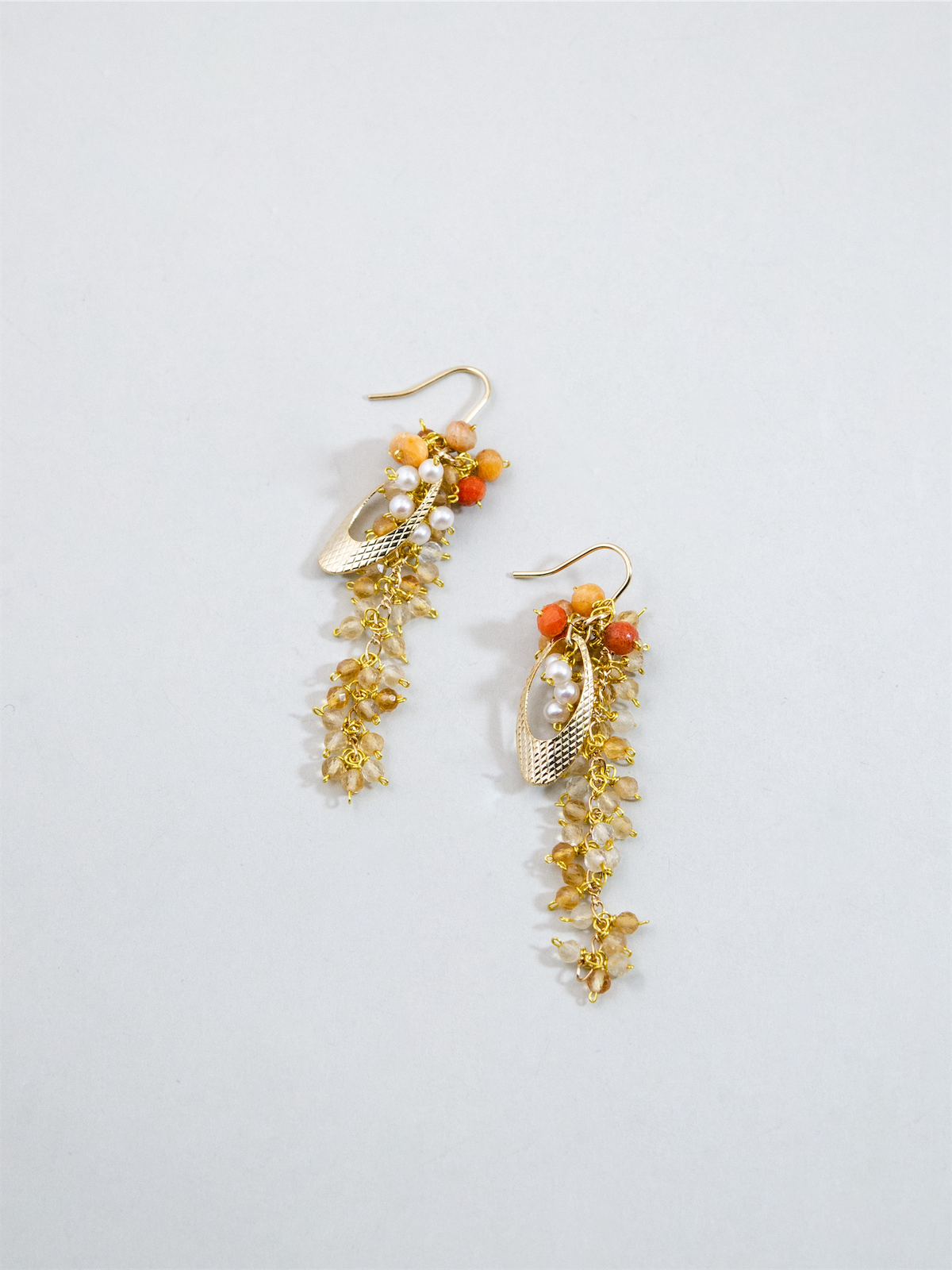 シトリン × 赤瑪瑙 ヴィンテージ風 ロングピアス/イヤリング - 【黄金の光】金具変更可