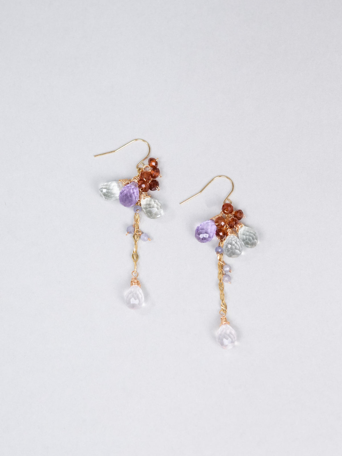 フォンタストーン & クォーツ ピアス〈夕あかりを、ひとしずく。〉14KGF/SV925/ステンレス ロングピアス / 4月誕生石 ユニセックス|神戸アトリエ LUCINE
