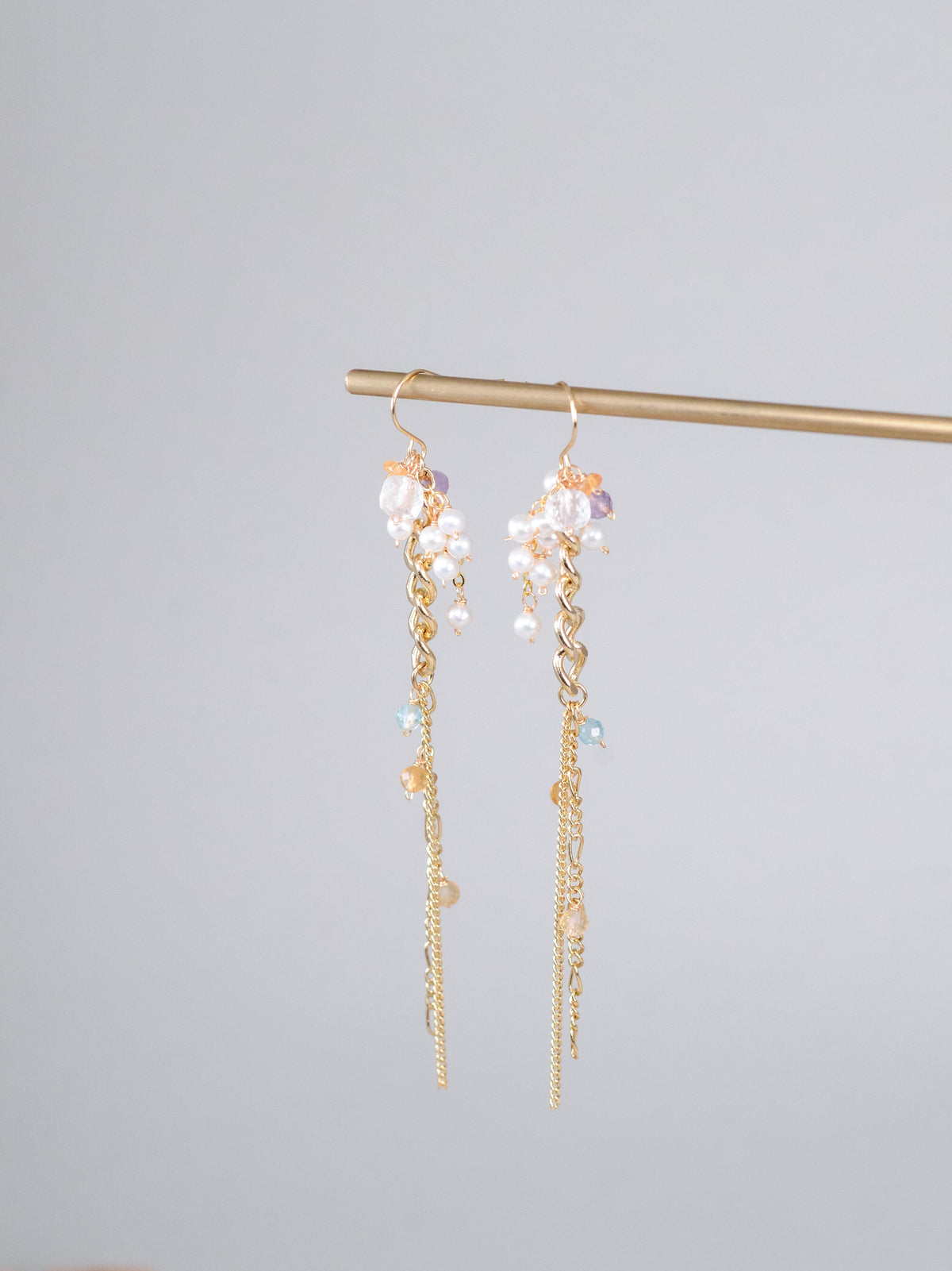 パール & アパタイト & シトリン ピアス〈しずくを、つらねて。〉14KGF/SV925/ステンレス ロングピアス / 6月・11月誕生石 ユニセックス|神戸アトリエ LUCINE