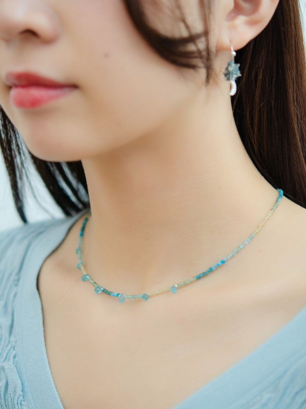 アパタイト デザインネックレス - 【渚のしずく】海色と砂色の