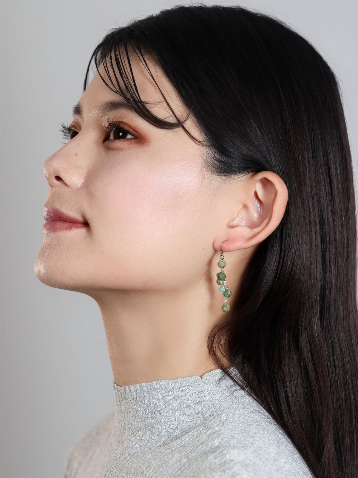 カナダ翡翠 & アマゾナイト ピアス/イヤリング〈太古の森〉- 天然石 14KGF SV925
