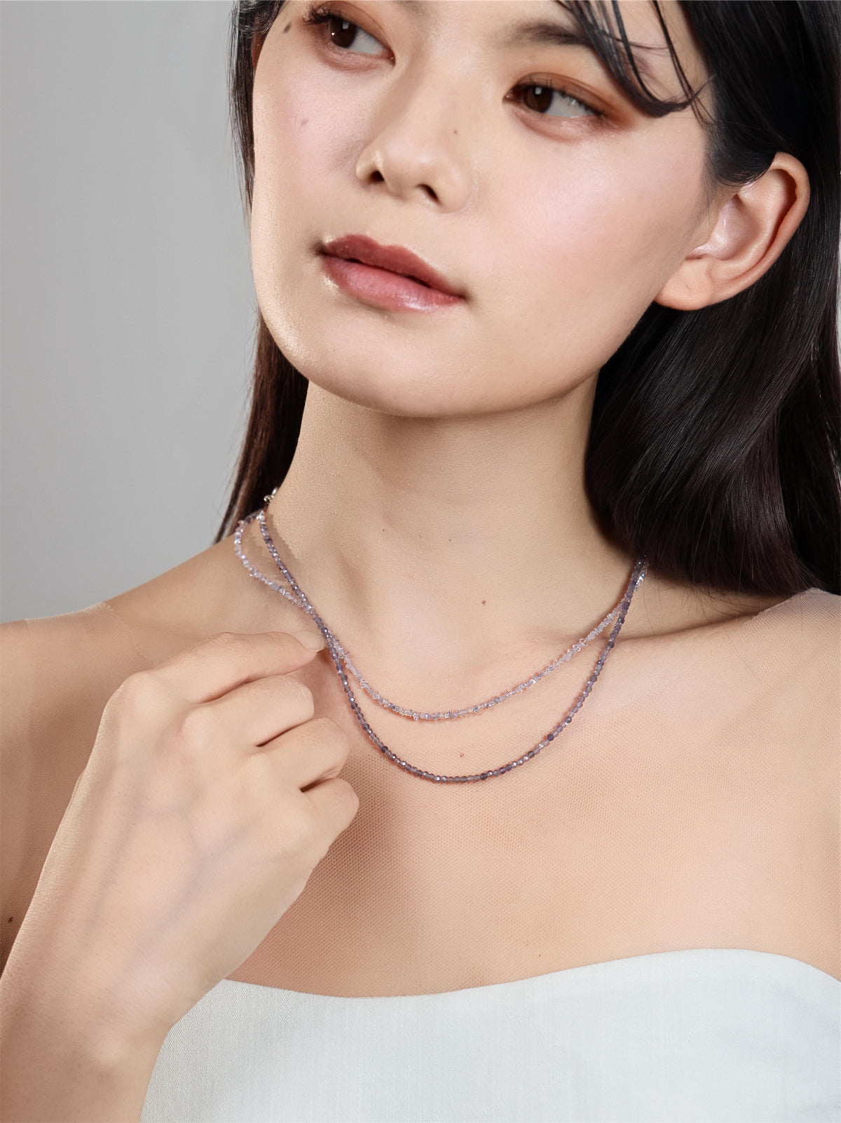 アイオライト & ハーキマーダイヤモンド ネックレス〈霧のなかに、ひかり〉SV925 2WAY ロング85cm|神戸アトリエ LUCINE