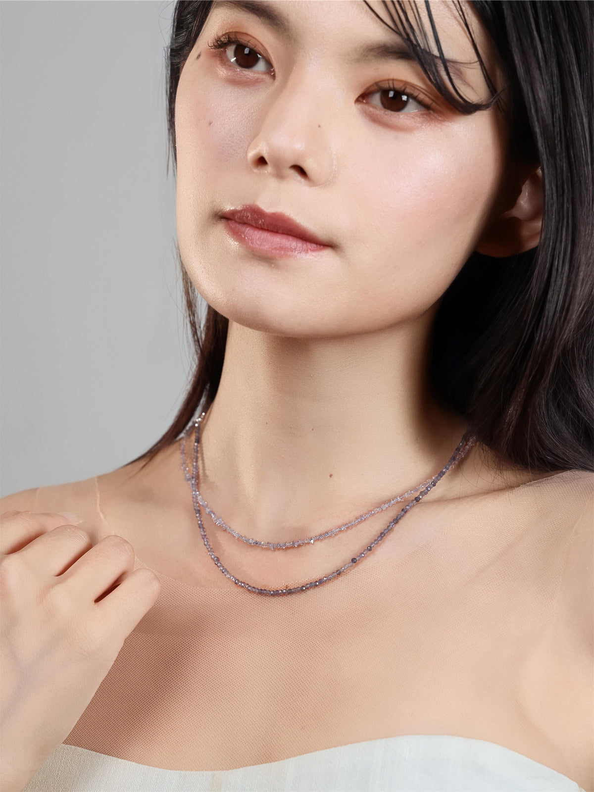 アイオライト & ハーキマーダイヤモンド ネックレス〈霧のなかに、ひかり〉SV925 2WAY ロング85cm|神戸アトリエ LUCINE