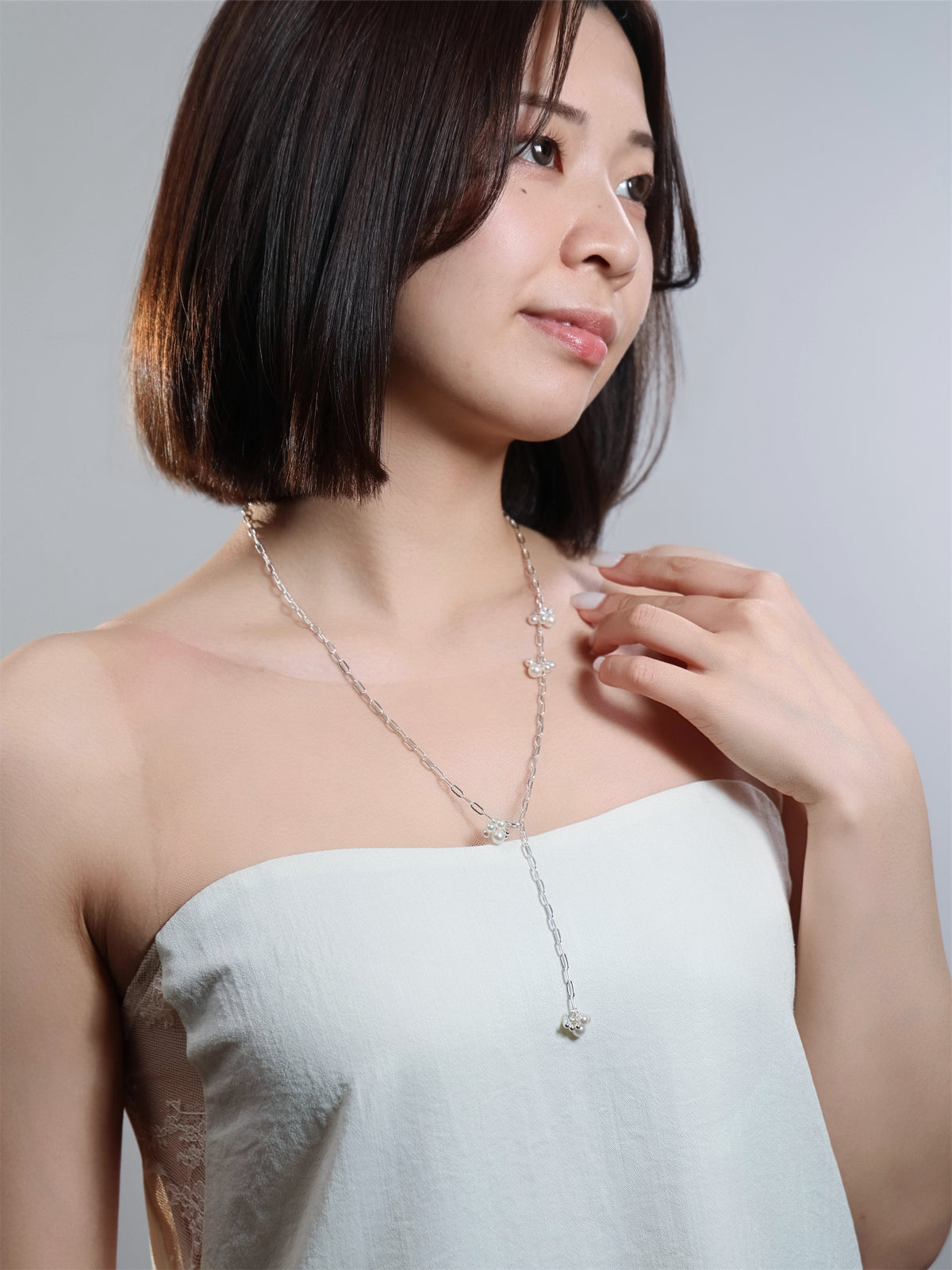パール ロングネックレス〈白月の連なり〉セーターチェーン SV925