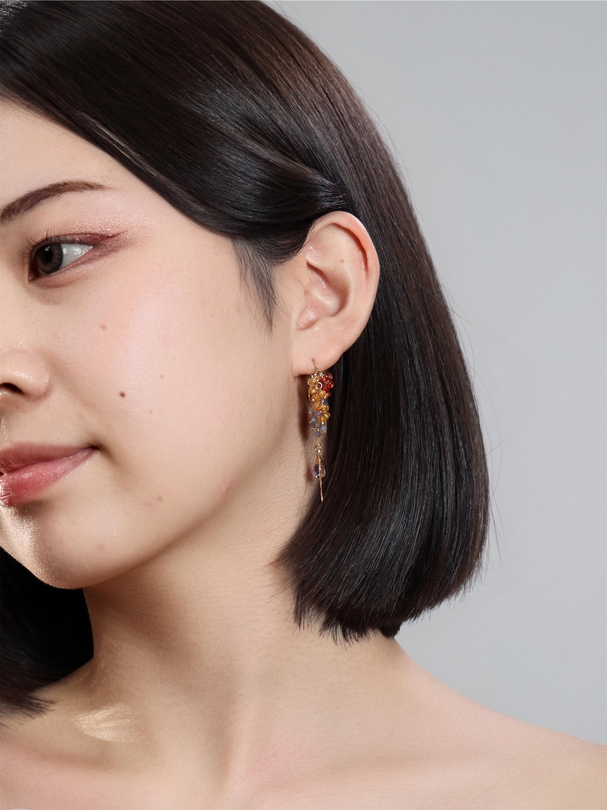 イエローサファイア & アメジスト & タンザナイト ロングピアス〈雫は、いく色にもこぼれて〉チェーンドロップ 14KGF・SV925・316L / 金属アレルギー対応・イヤリング変更可