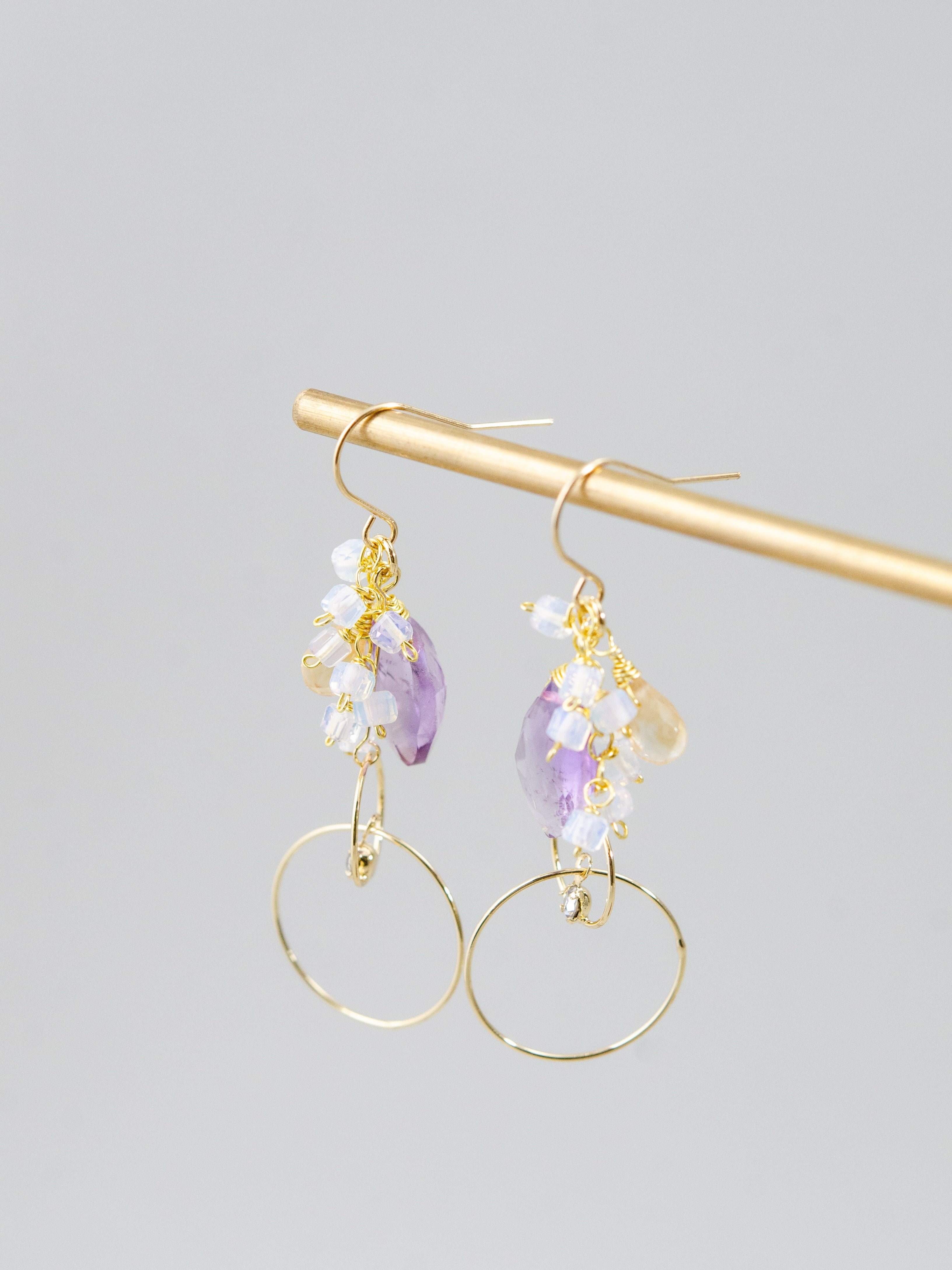 アメジスト 天然石 ピアス 置き画 14kgf フープ デザイン