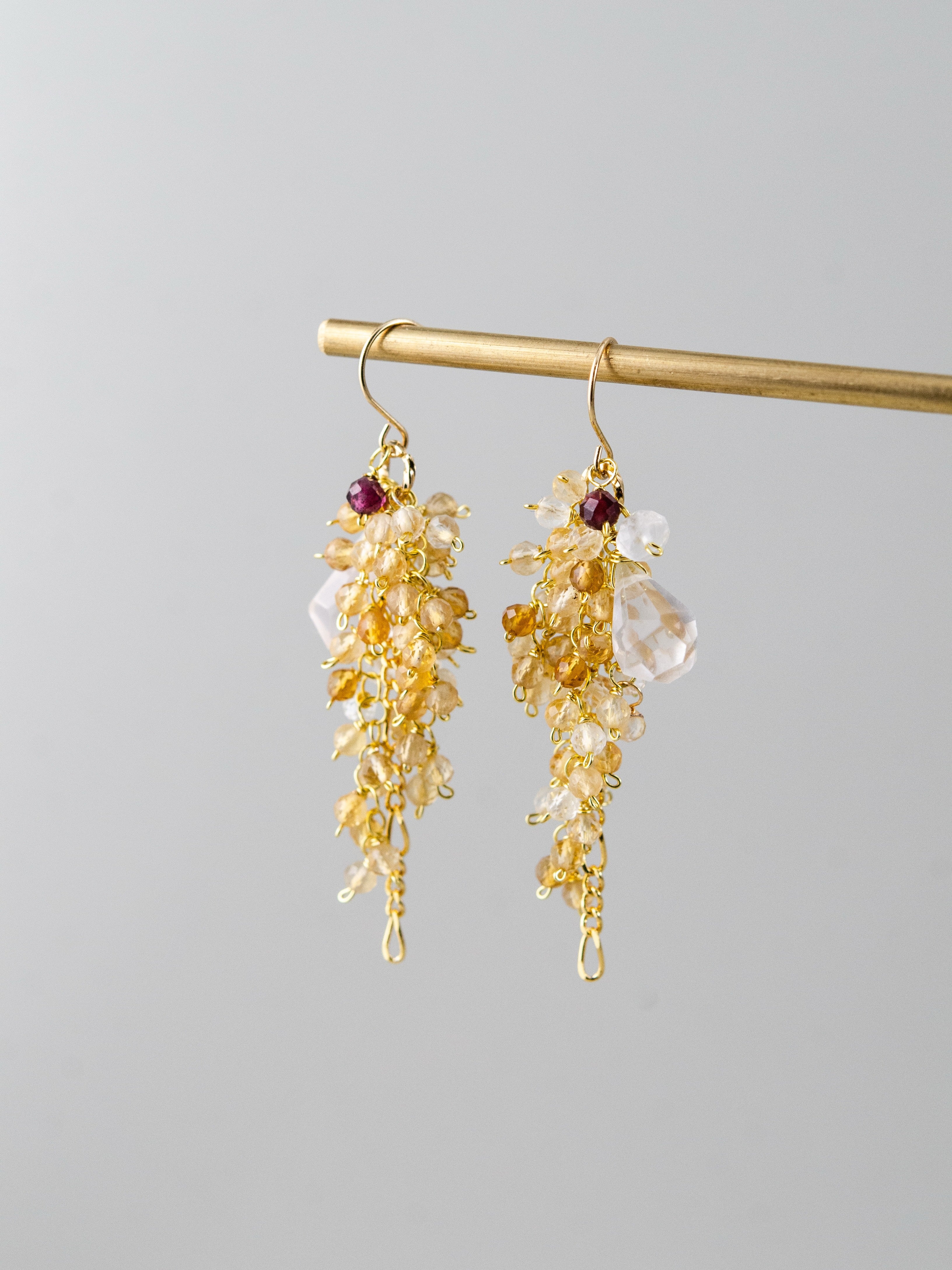 シトリン & ローズクォーツ ピアス 幸福のハニーピンク 11月誕生石 14kgf