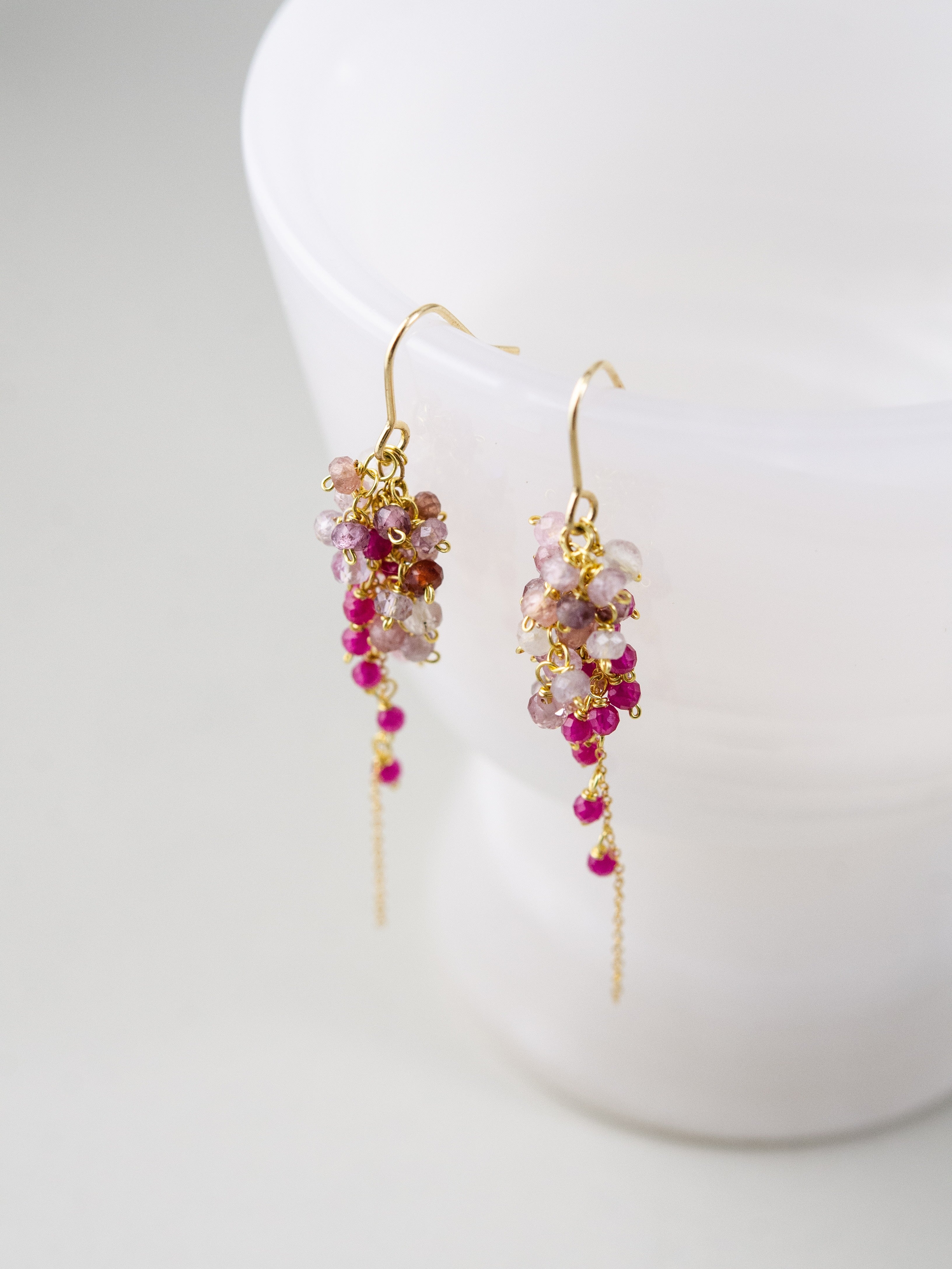 カラームーンストーン & クリスタル ピアス 月夜の虹 4月・6月誕生石 14kgf