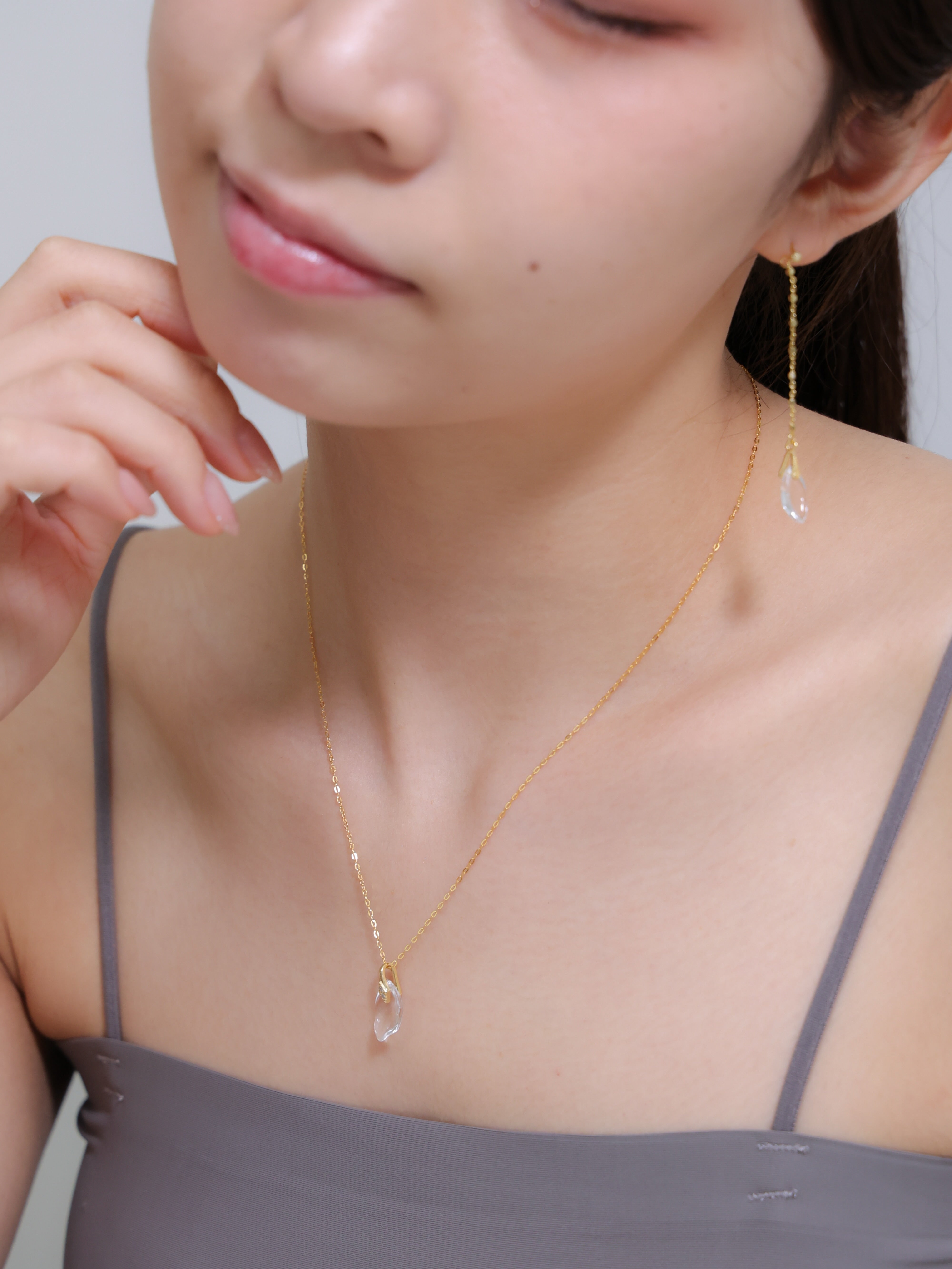 クリスタル ネックレス & ピアス セット 氷の雫 4月誕生石 SV925 K14GP