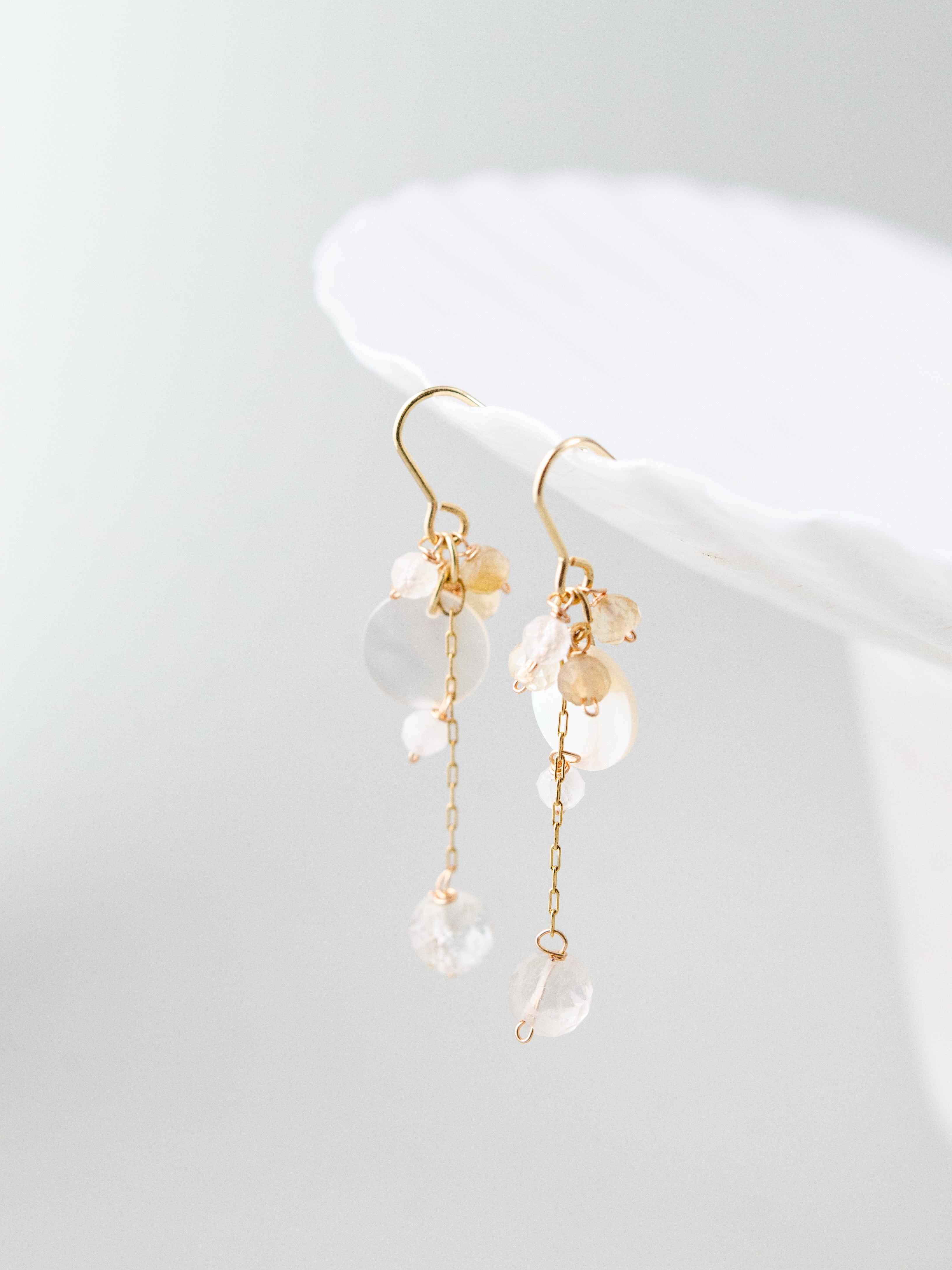 モルガナイトとシトリンの贅沢ピアス　D LUCINE モルガナイト & シトリン ピアス〈桜色と陽だまり