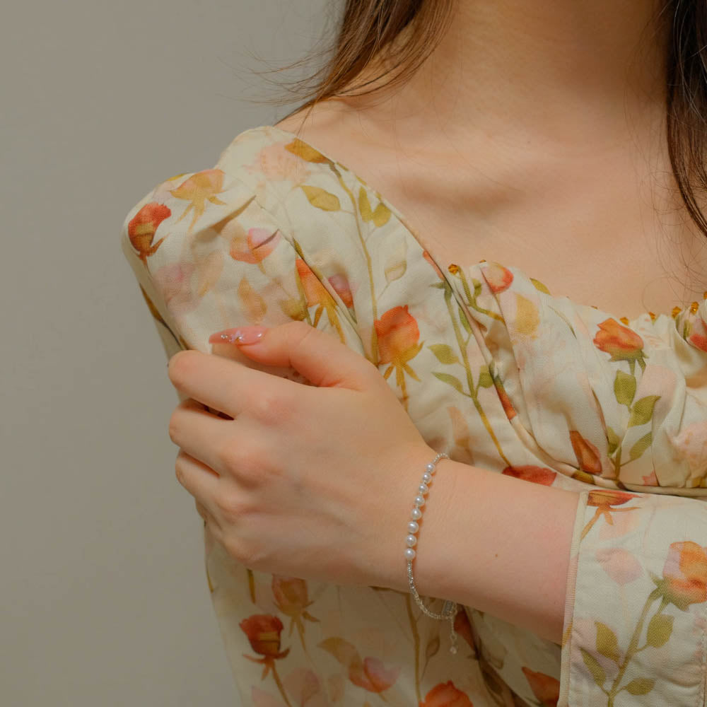 エレガントパール&シルバービーズブレスレット