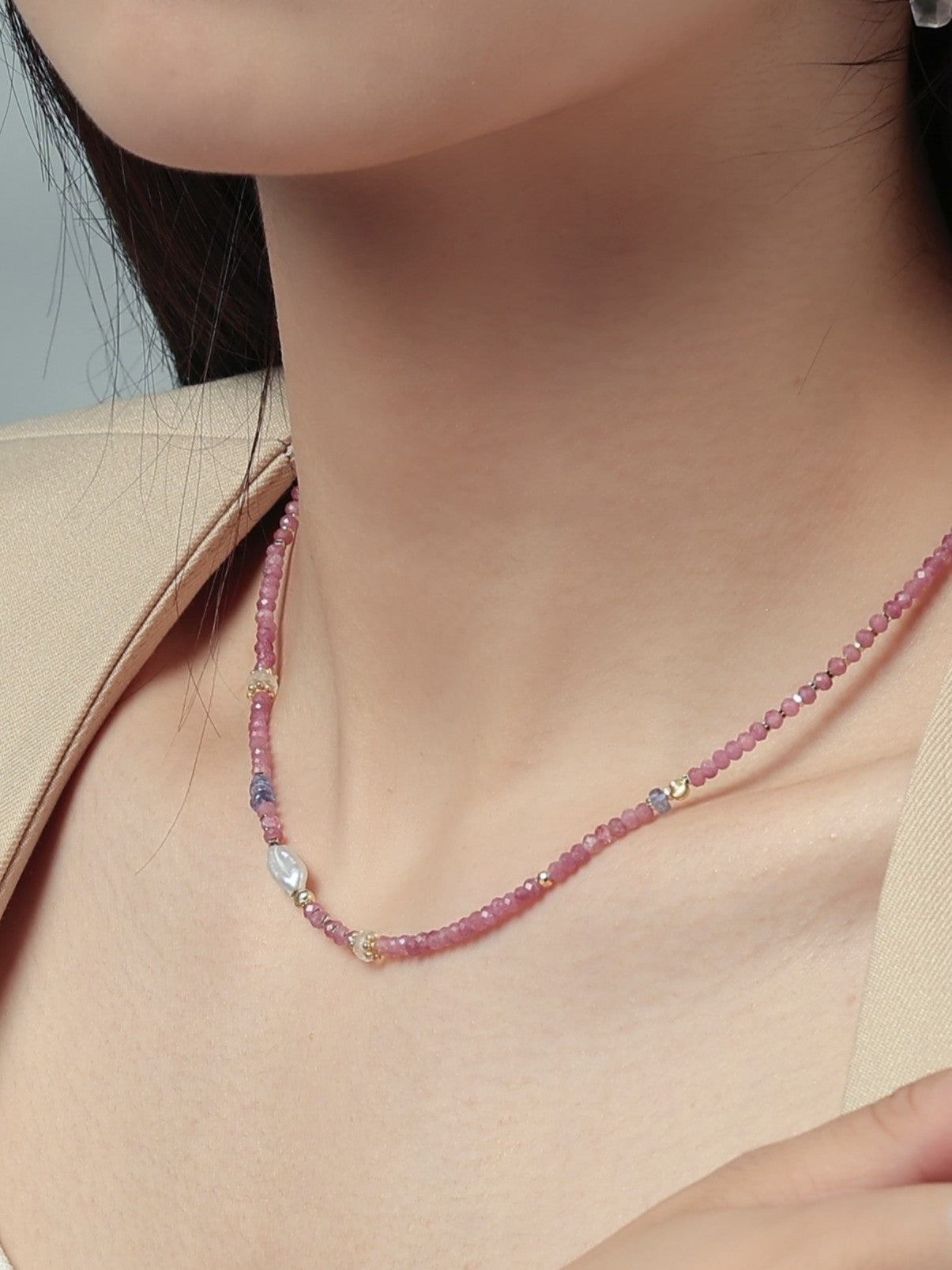 【10月・12月 誕生石】ピンクトルマリン タンザナイト | 華奢 K14Gメッキ