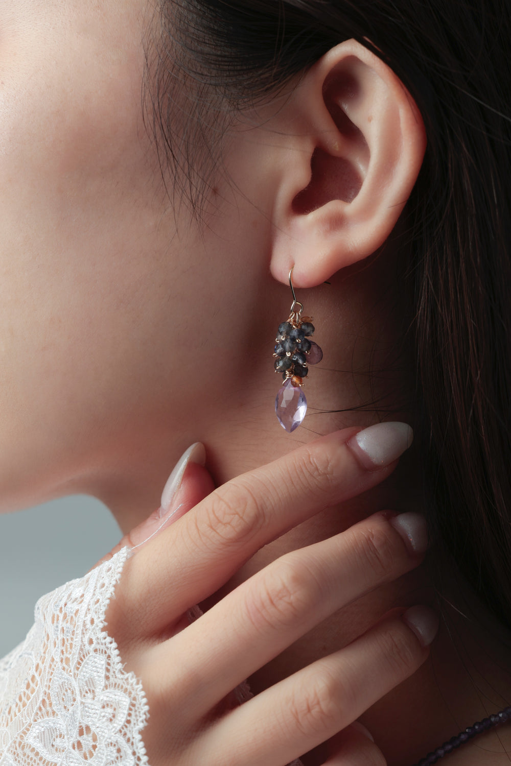 紫グラデが美しい天然石ピアス ハンドメイド