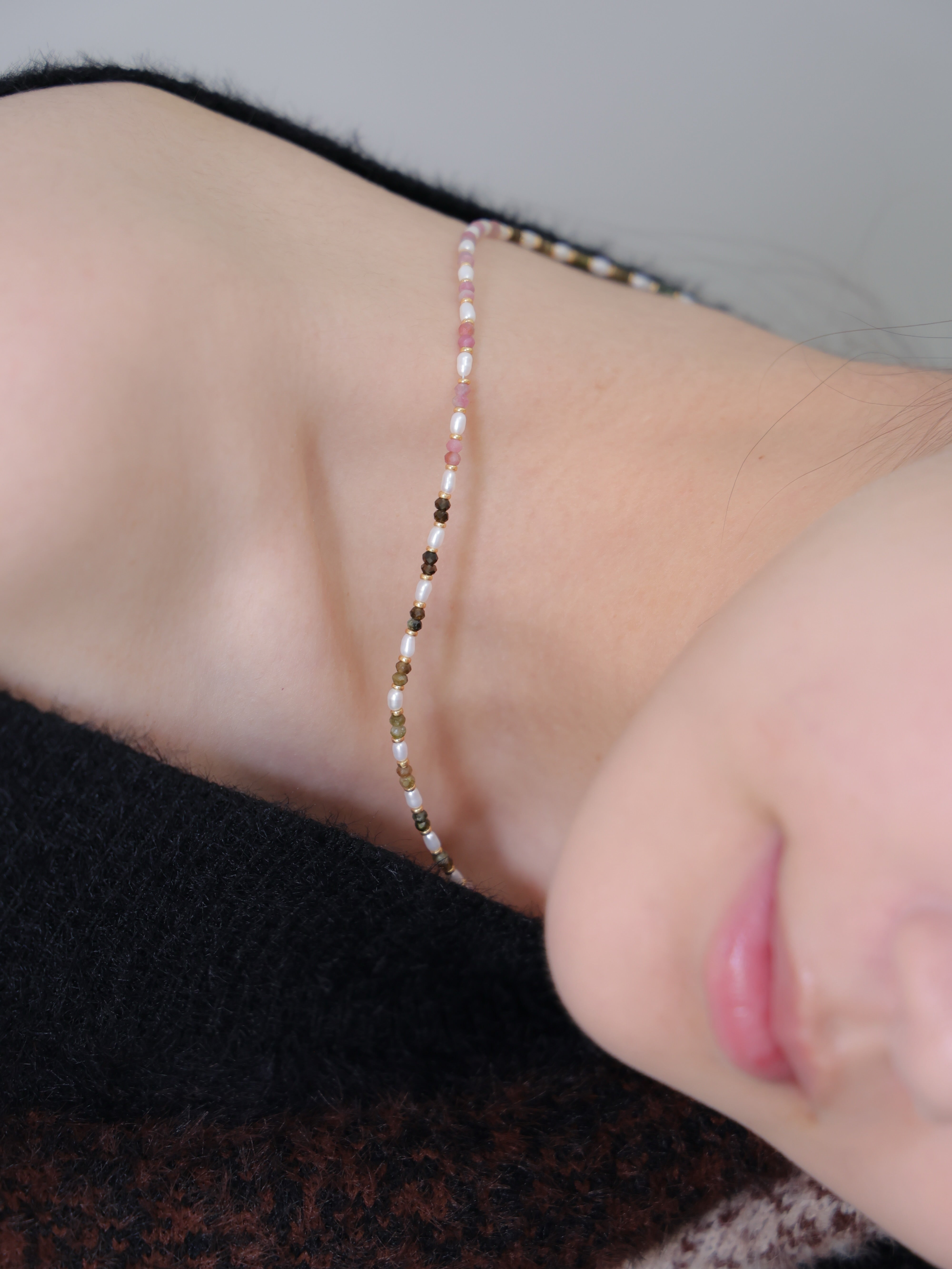 【10月・6月 誕生石】トルマリン 淡水パール | マルチカラー 華奢 K14G