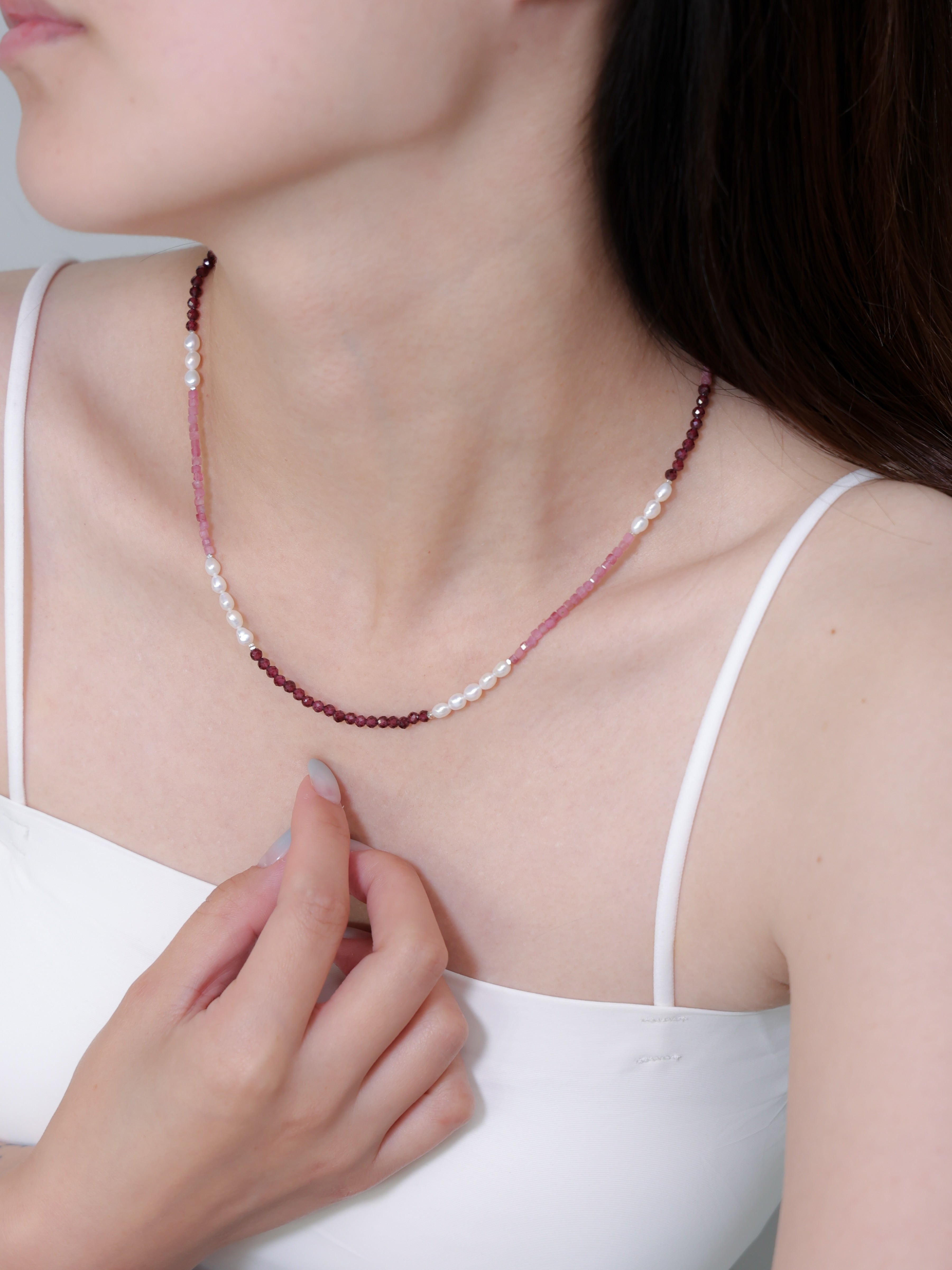 【1月・6月・10月 誕生石】ガーネット トルマリン 淡水パール | 華奢 SV925