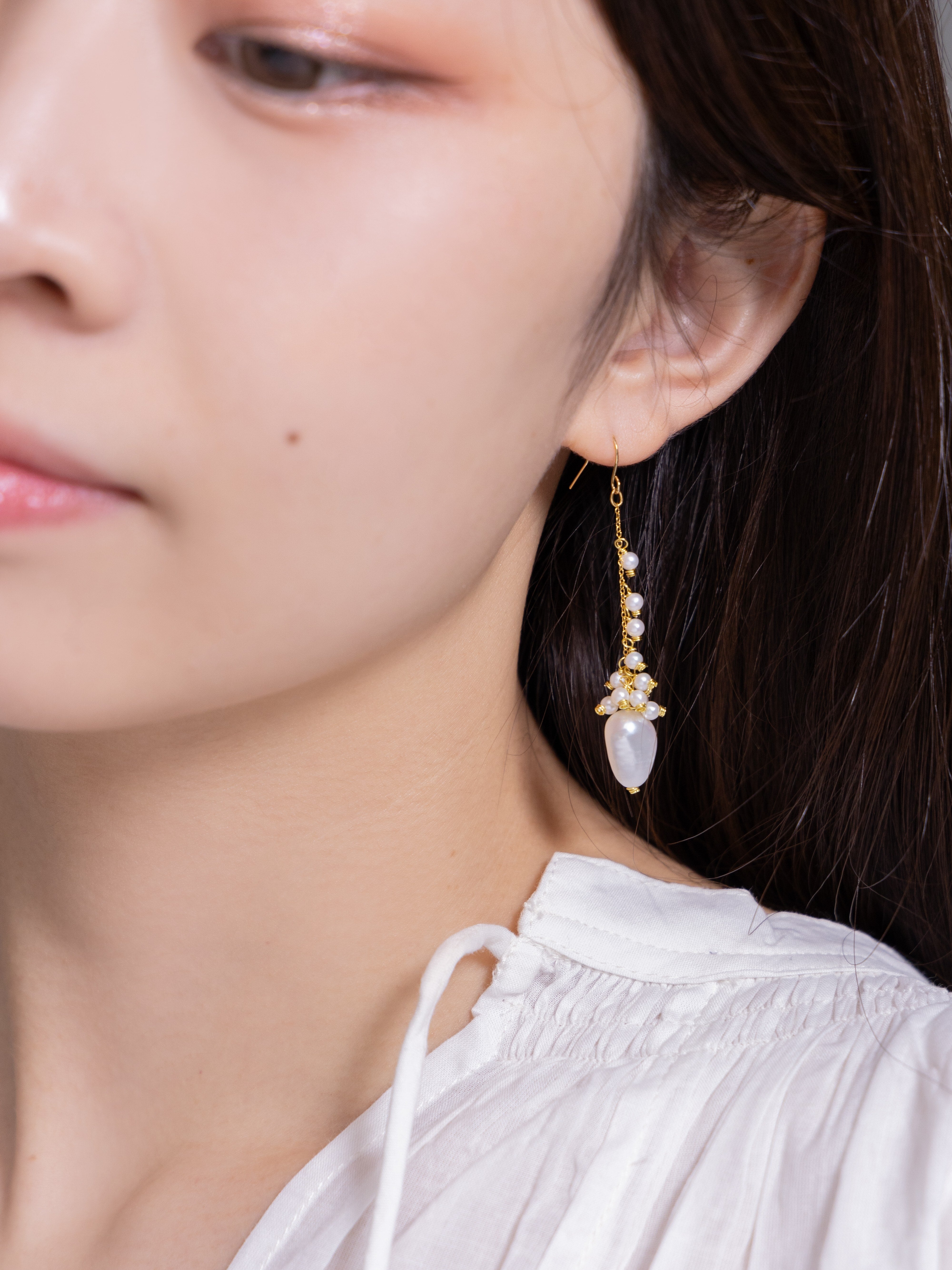 しずくバロック淡水パール ・ 小粒パール タッセルピアス – LUCINE