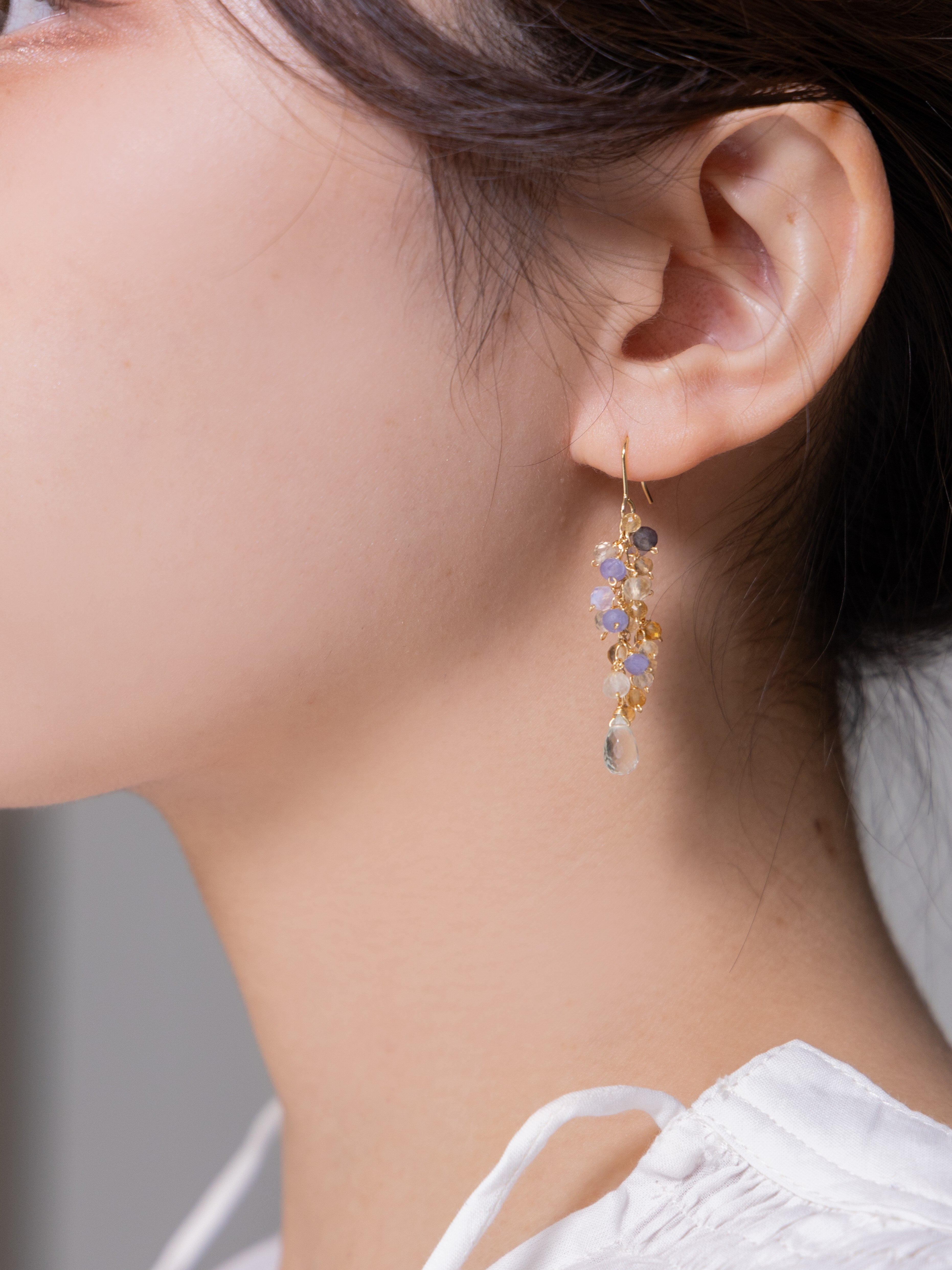 【美配色】クリスタル & パステル天然石 ピアス | 朝露の輝き・金属アレルギー対応 (14KGF/316L)