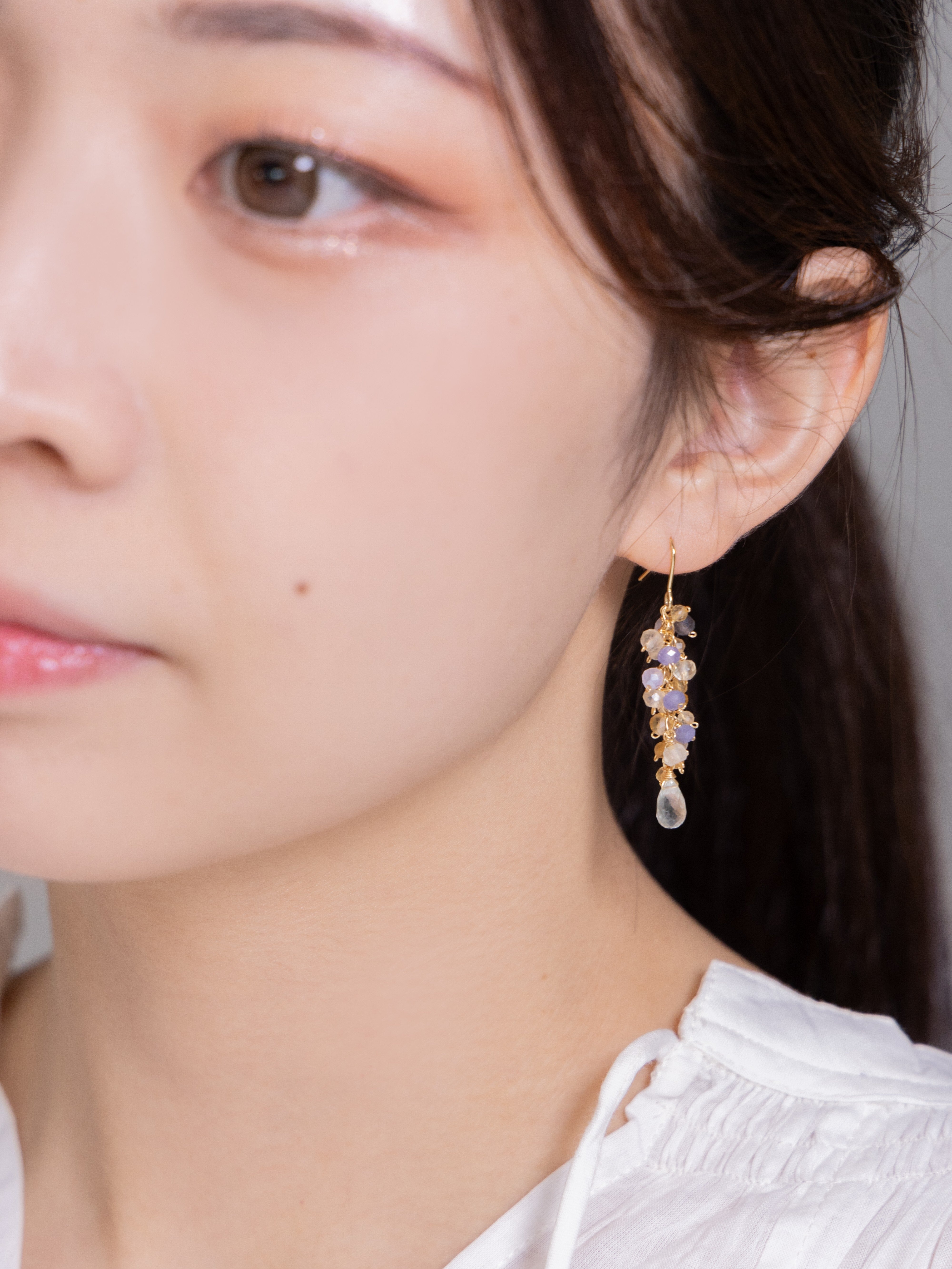 【美配色】クリスタル & パステル天然石 ピアス | 朝露の輝き・金属アレルギー対応 (14KGF/316L)