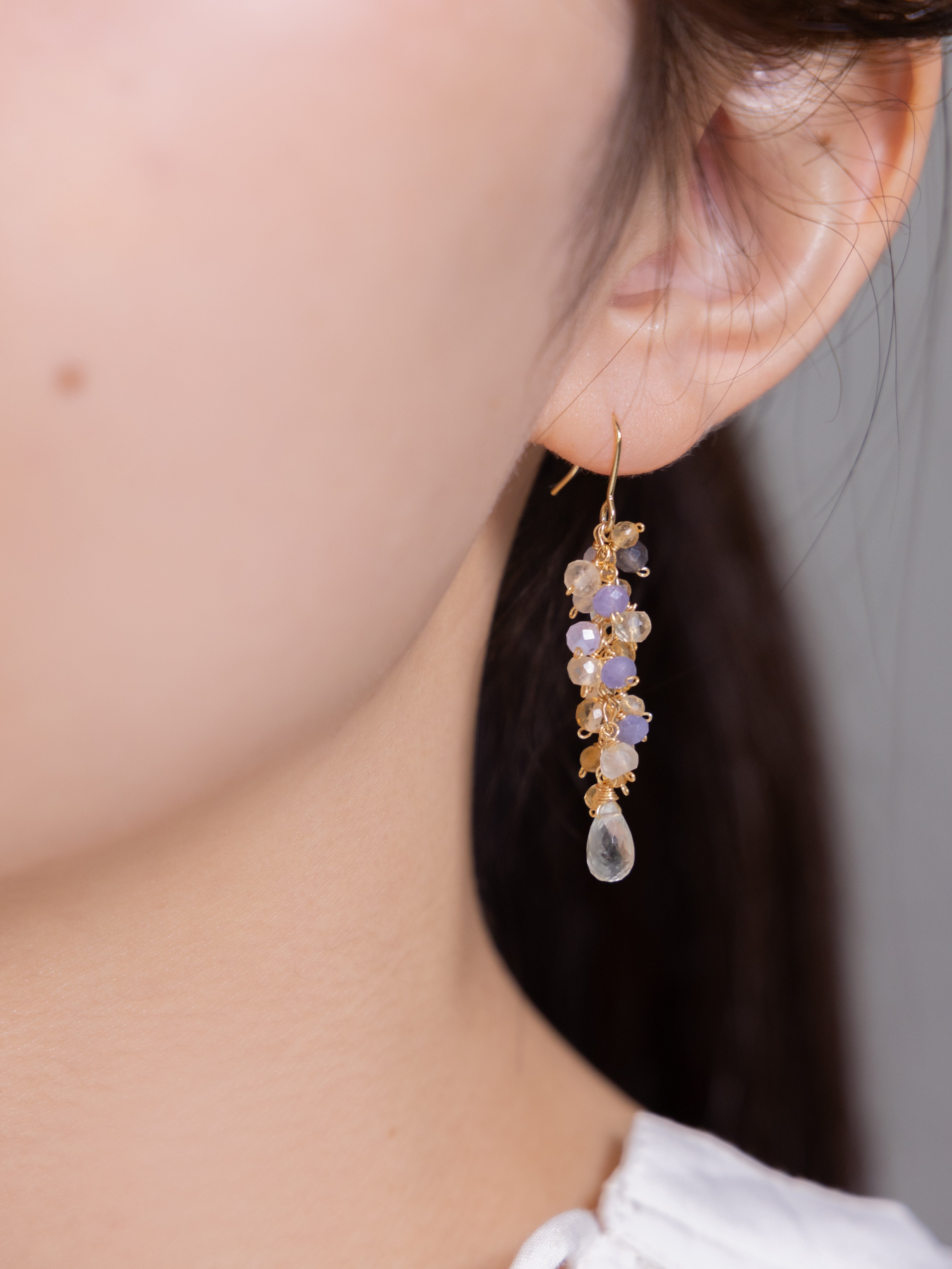 【美配色】クリスタル & パステル天然石 ピアス | 朝露の輝き・金属アレルギー対応 (14KGF/316L)