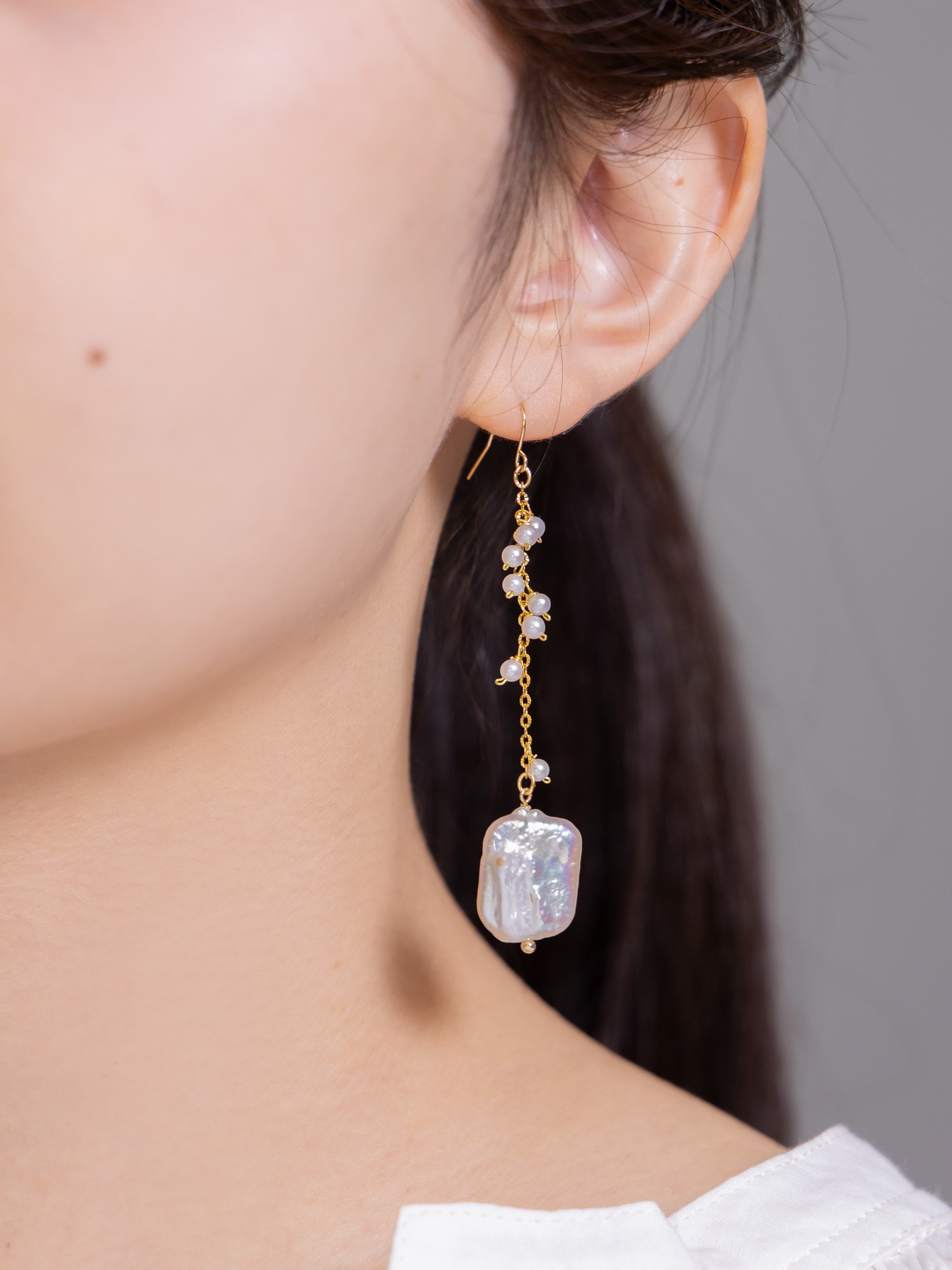 【洗練のスクエア】スクエアバロックパール & 小粒パールピアス｜アレルギー対応