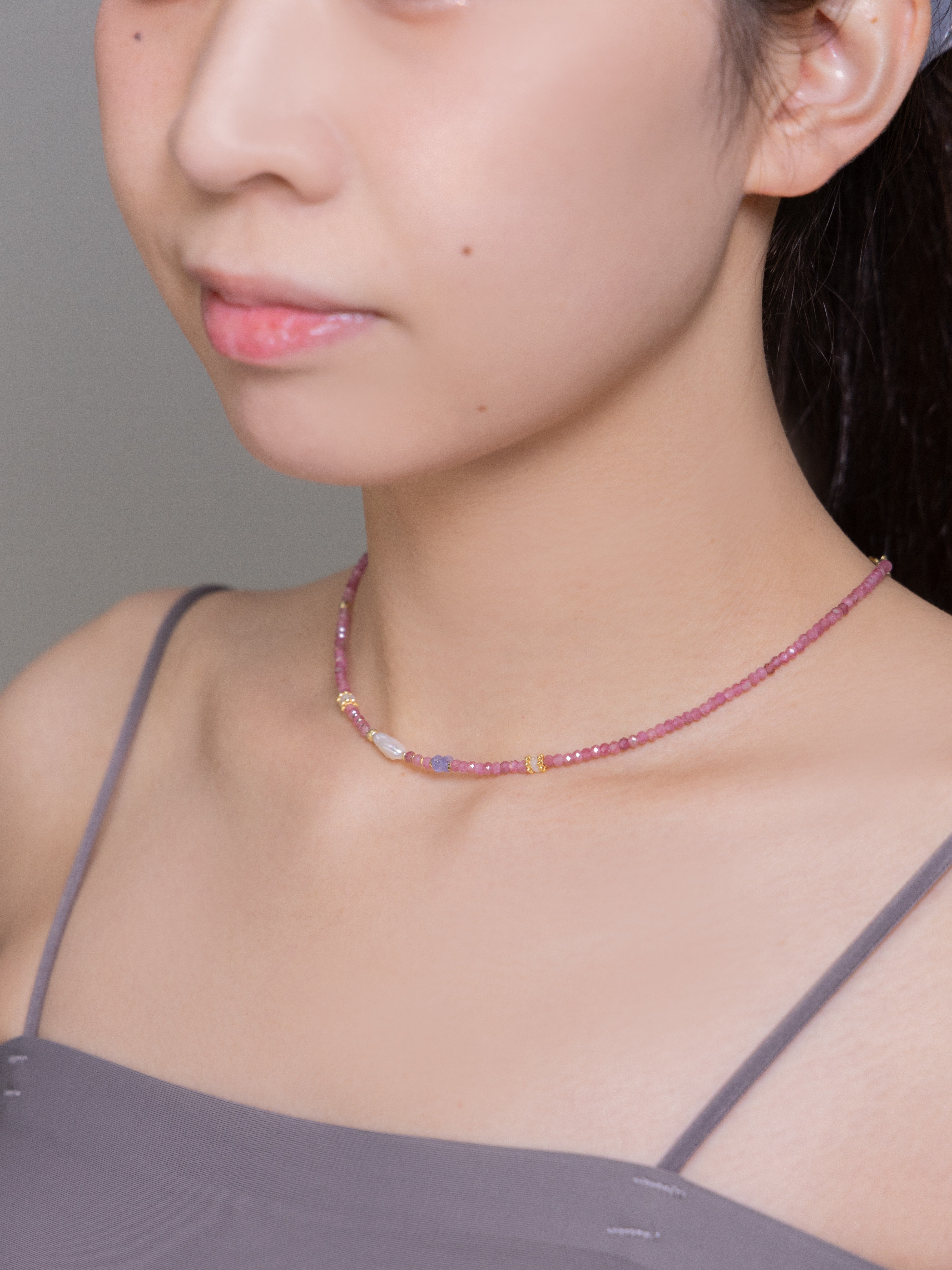 【10月・12月 誕生石】ピンクトルマリン タンザナイト | 華奢 K14Gメッキ