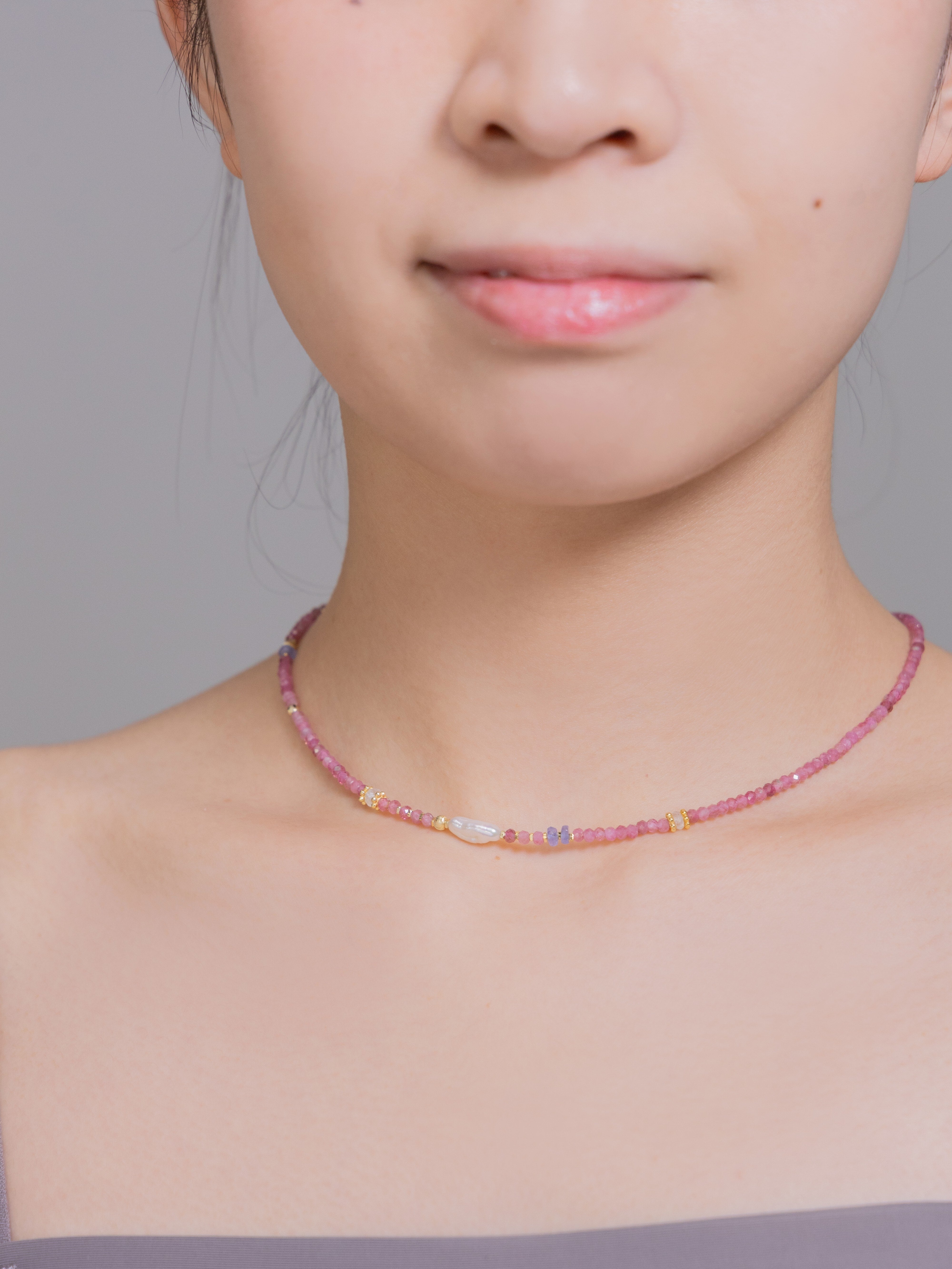 【10月・12月 誕生石】ピンクトルマリン タンザナイト | 華奢 K14Gメッキ