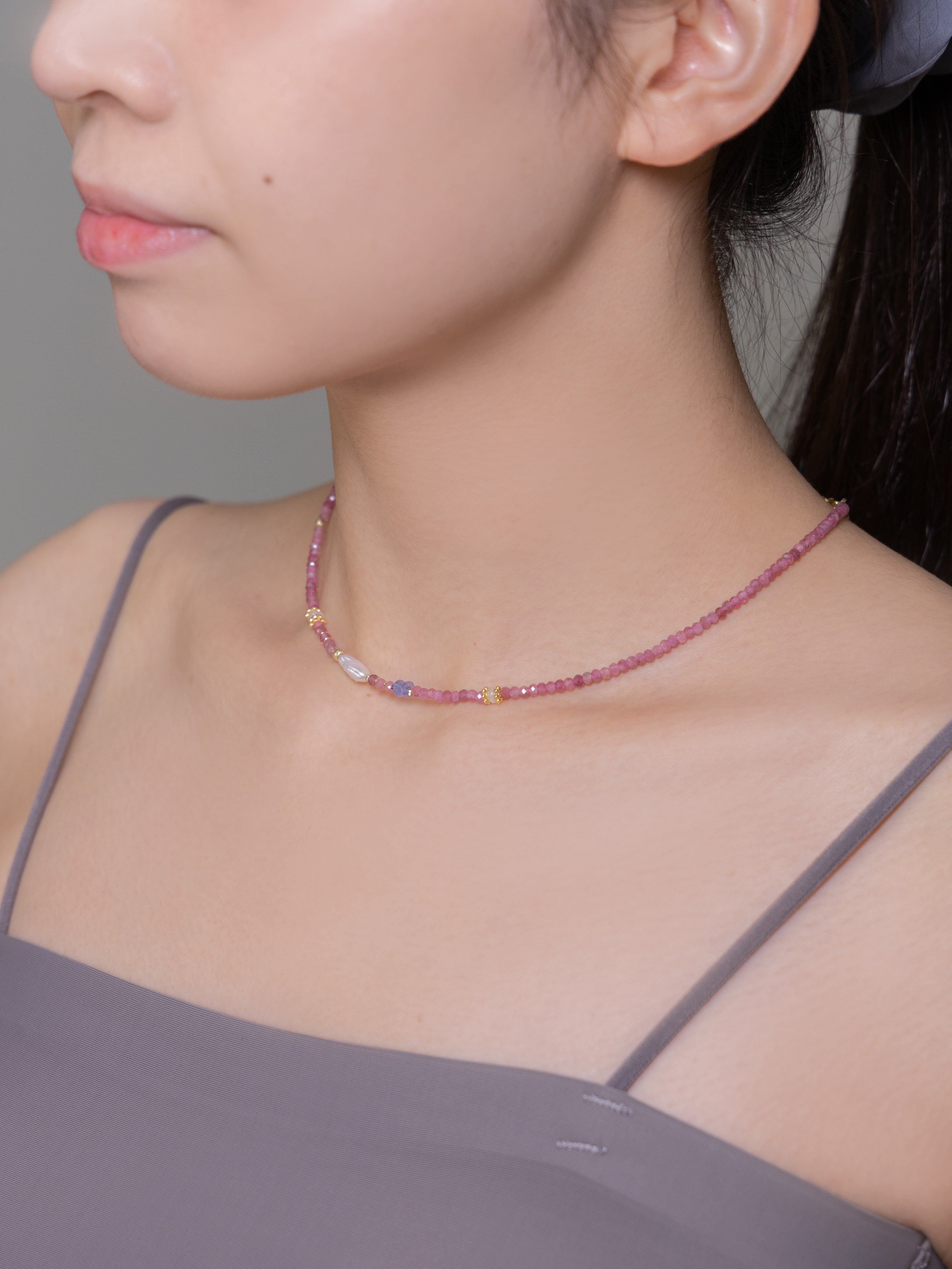 【10月・12月 誕生石】ピンクトルマリン タンザナイト | 華奢 K14Gメッキ