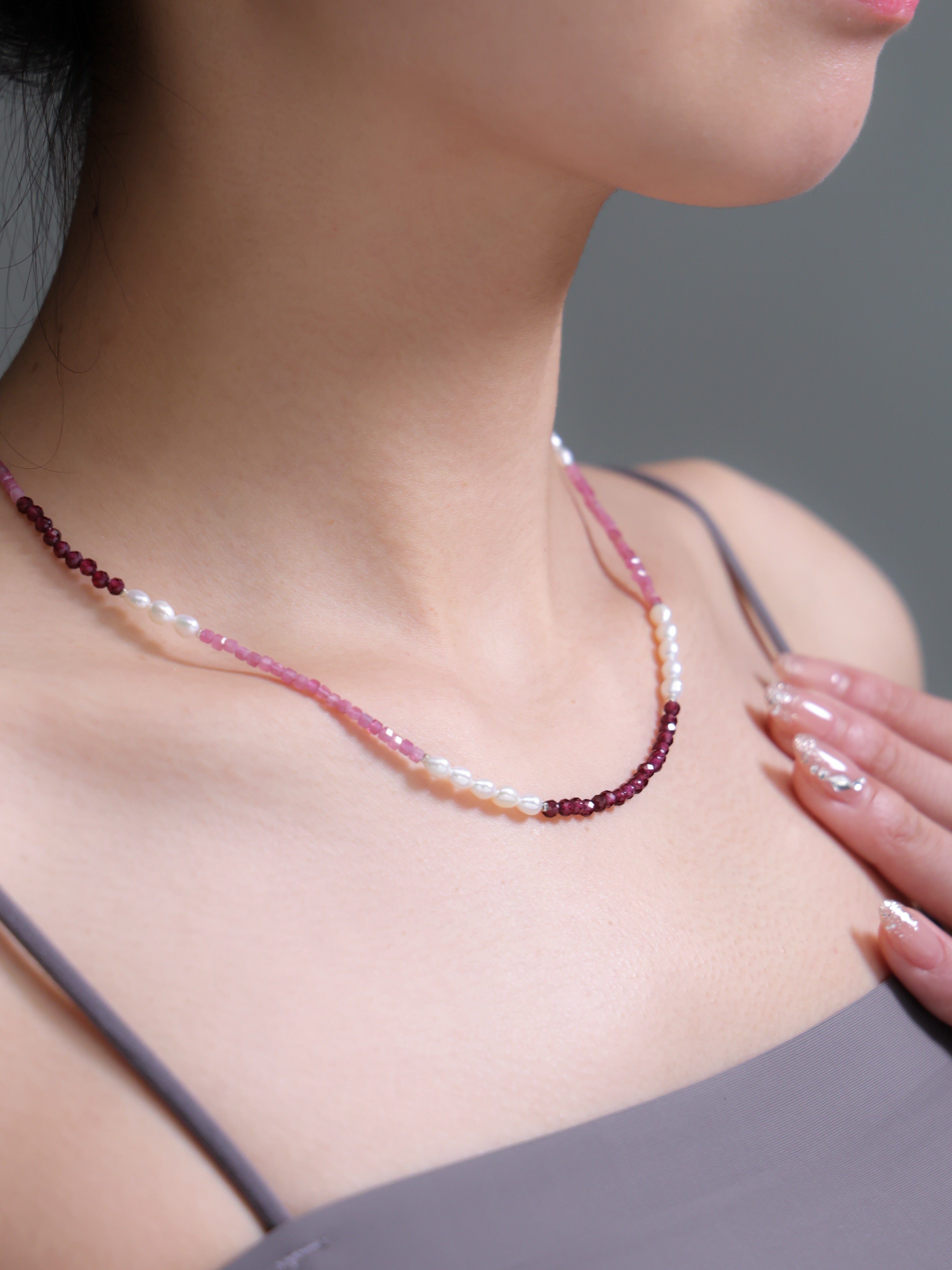 【1月・6月・10月 誕生石】ガーネット トルマリン 淡水パール | 華奢 SV925