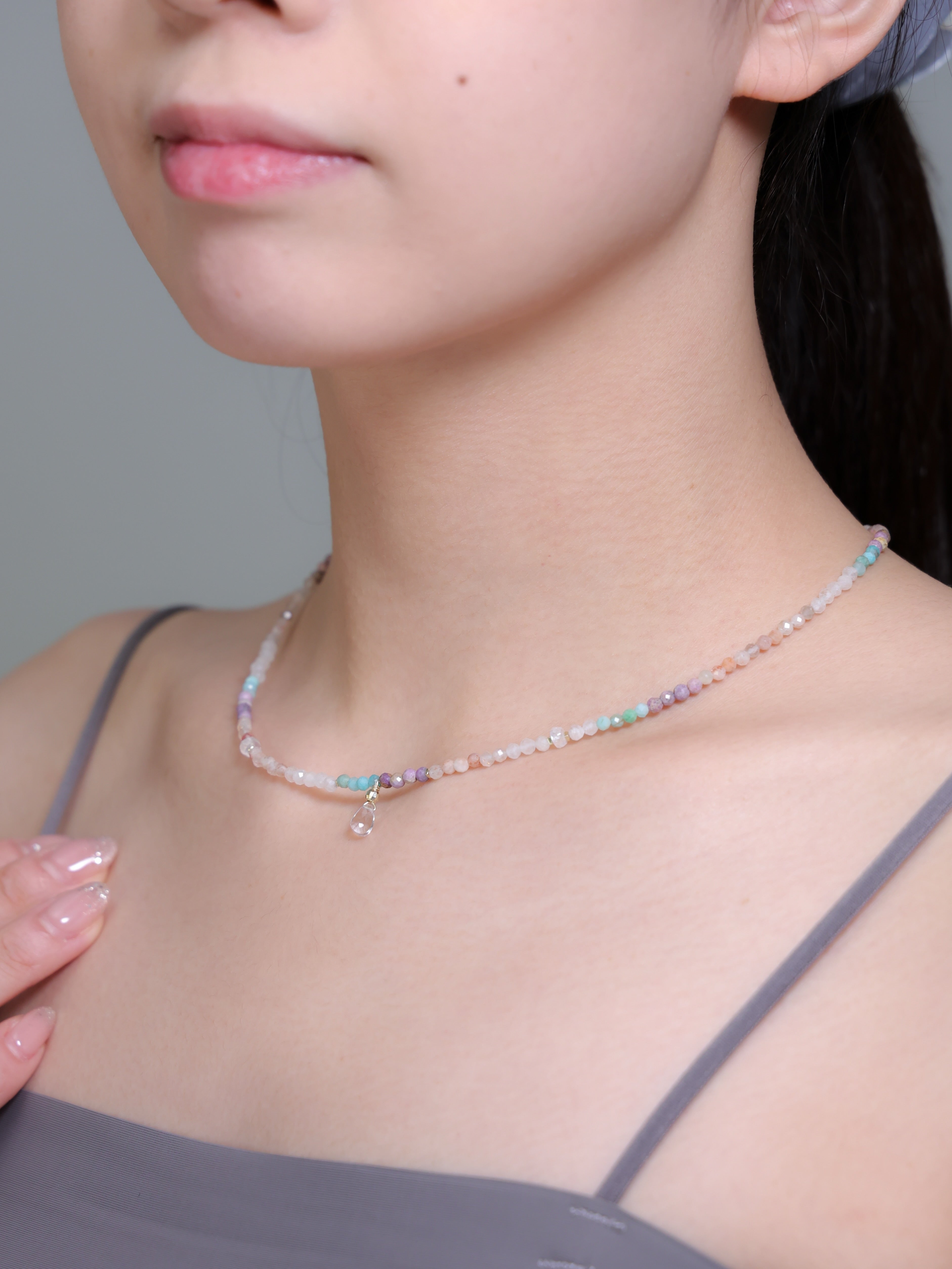 【6月 誕生石】アマゾナイト ムーンストーン ローズクォーツ | 華奢 ドロップ SV925