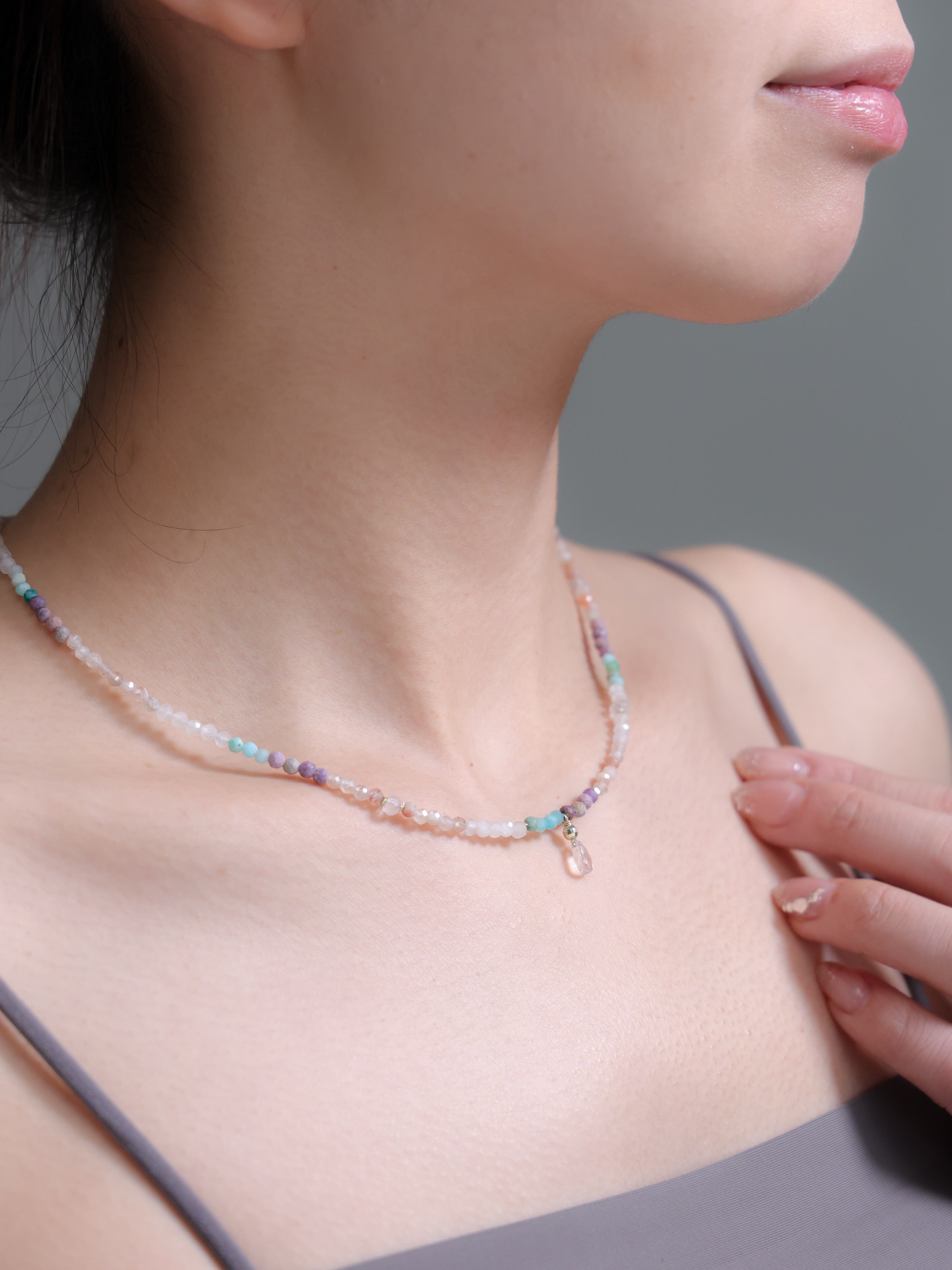 【6月 誕生石】アマゾナイト ムーンストーン ローズクォーツ | 華奢 ドロップ SV925