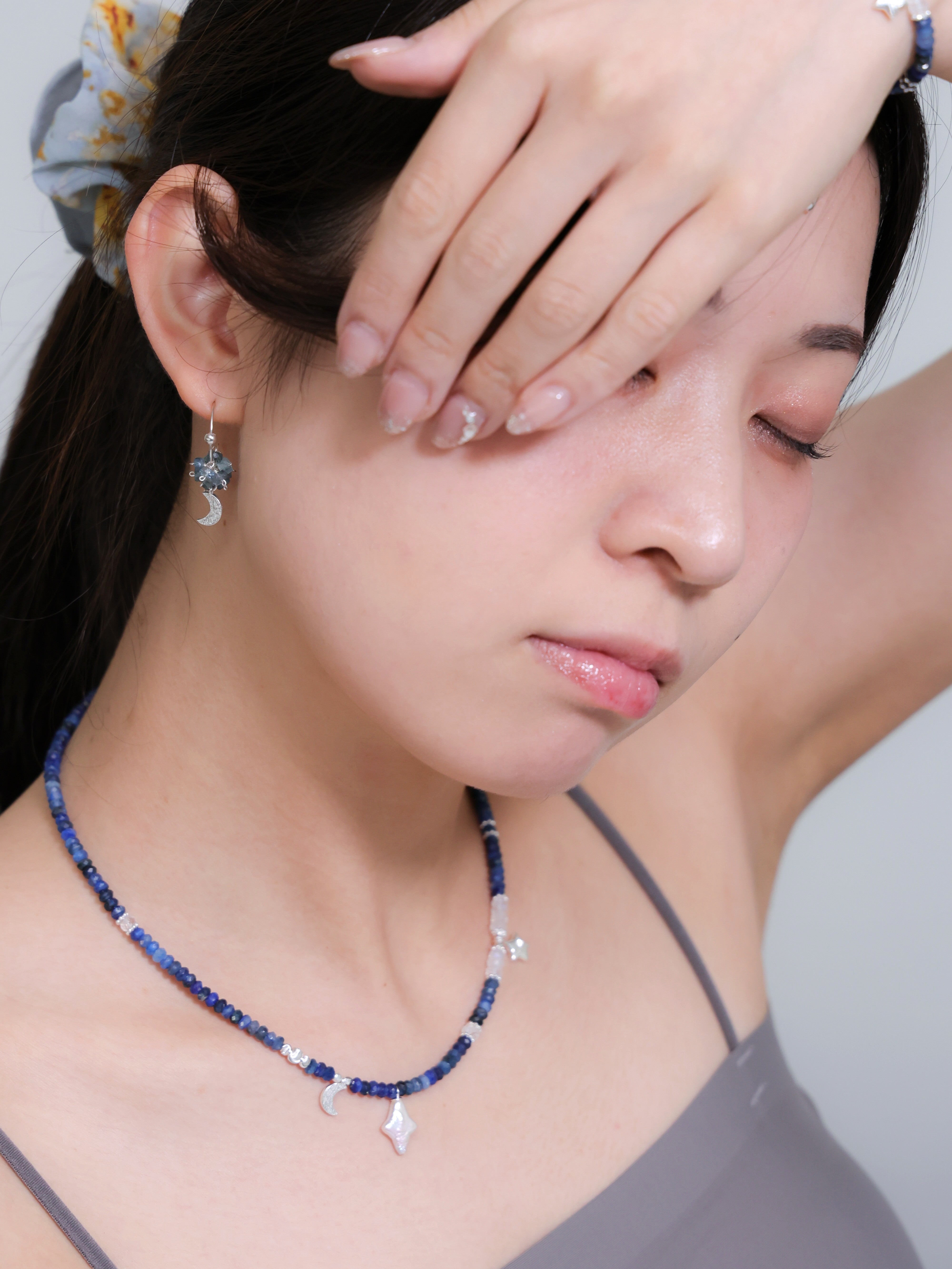 【6月 誕生石】カイヤナイト ムーンストーン | 星と月 華奢 SV925