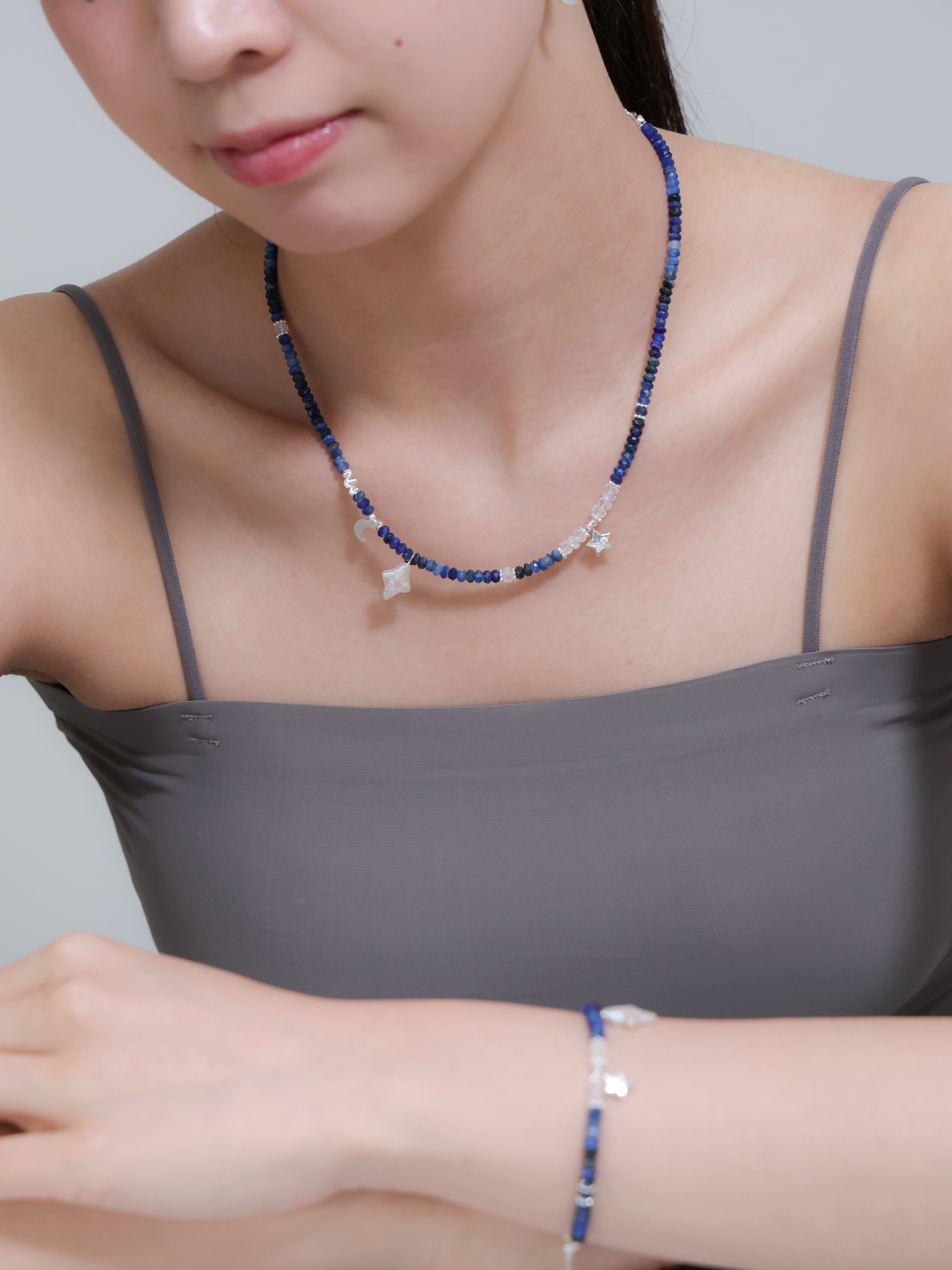 【6月 誕生石】カイヤナイト ムーンストーン | 星と月 華奢 SV925