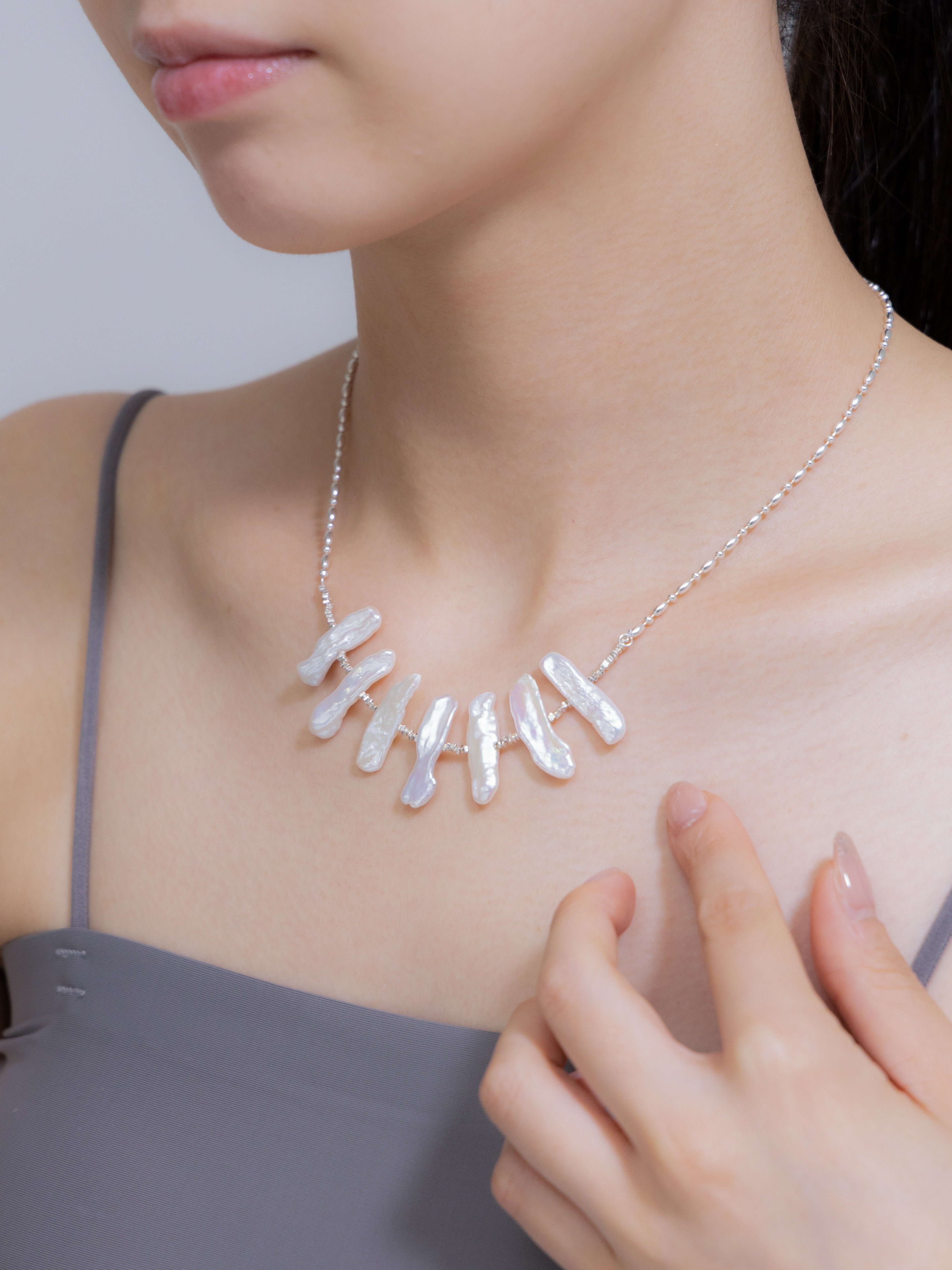 【6月 誕生石】淡水パール ネックレス | スティックバロック SV925