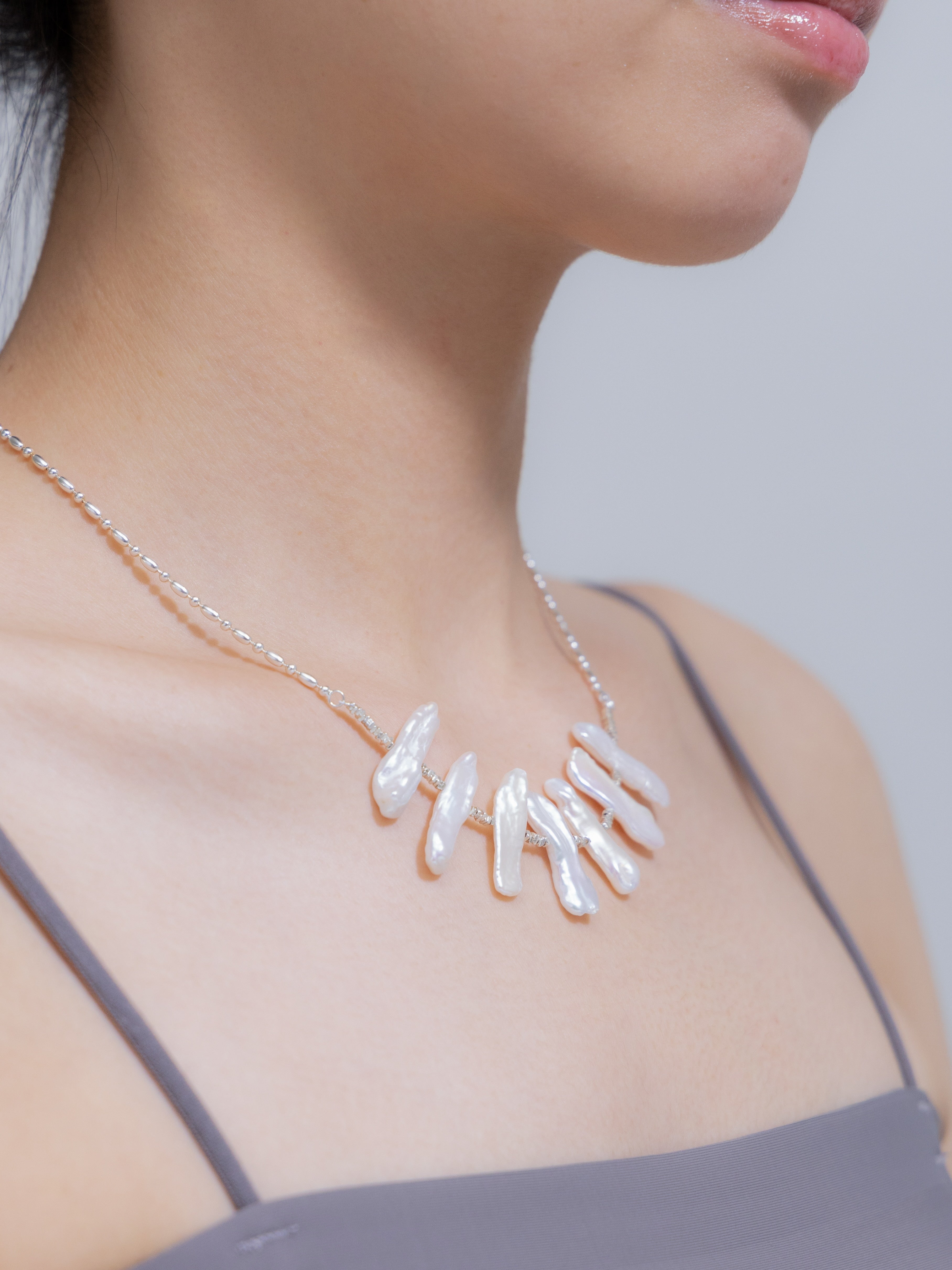 【6月 誕生石】淡水パール ネックレス | スティックバロック SV925