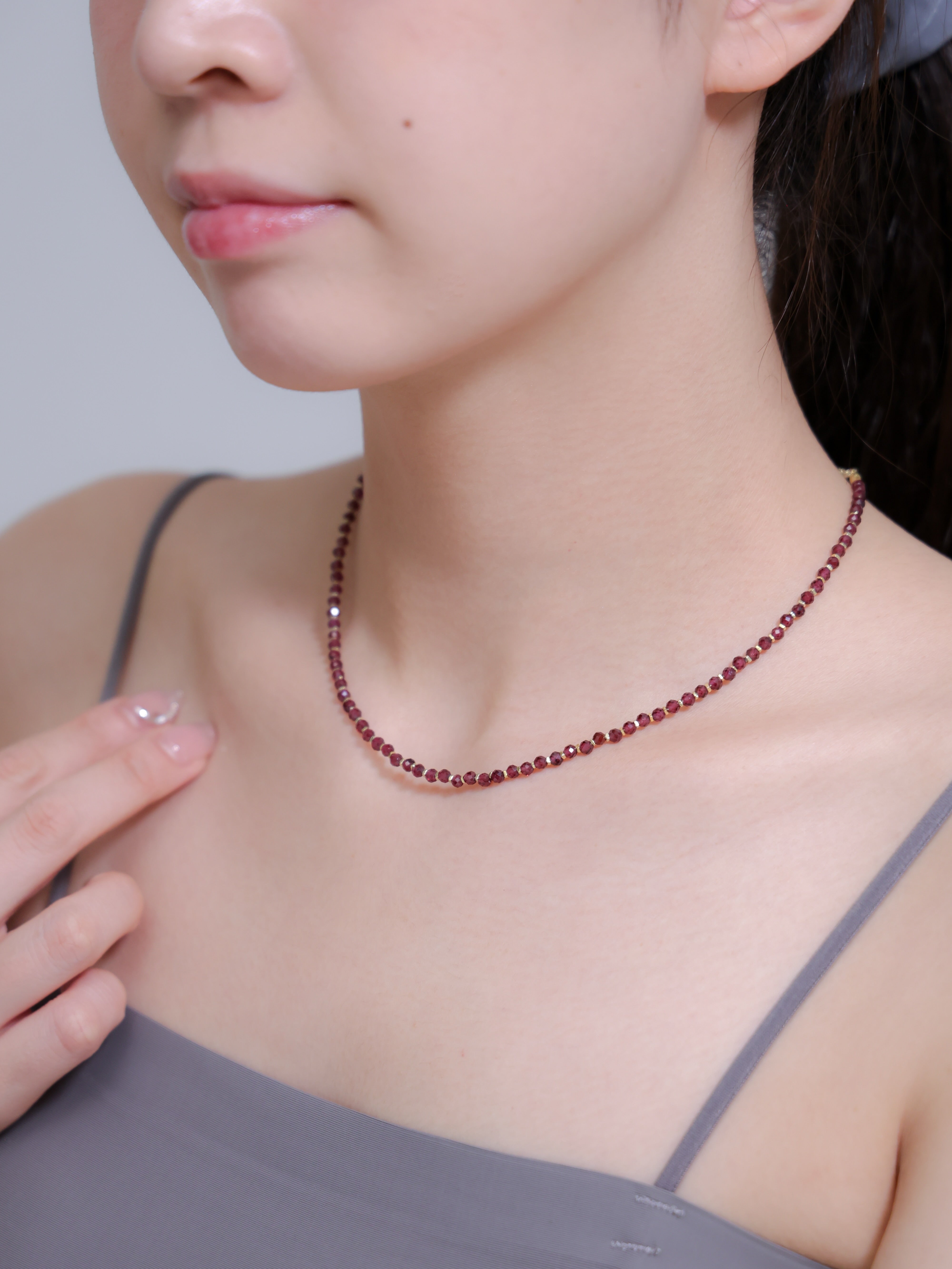 【1月 誕生石】ガーネット ネックレス | 華奢 シンプル K14Gメッキ SV925