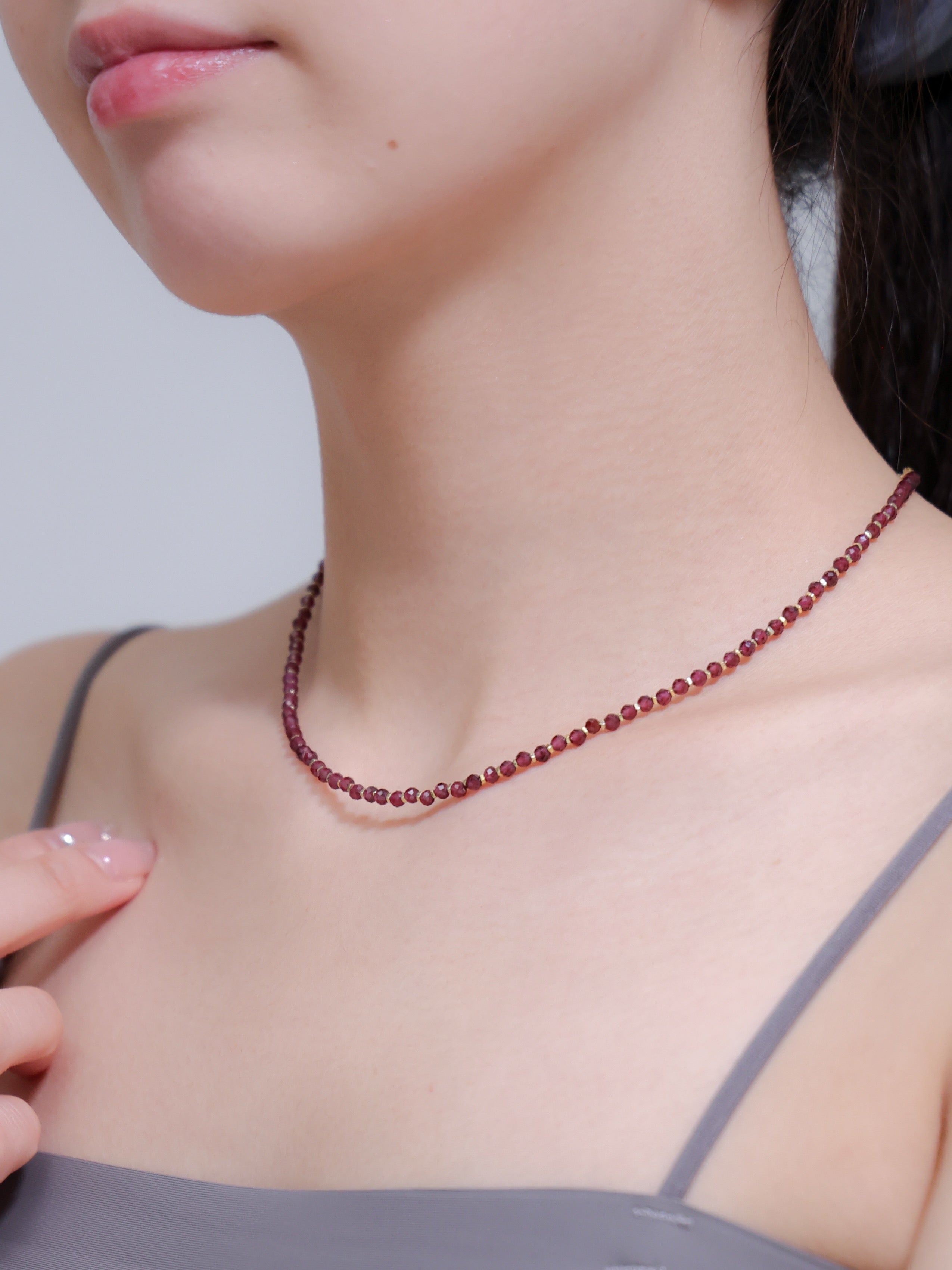 【1月 誕生石】ガーネット ネックレス | 華奢 シンプル K14Gメッキ SV925