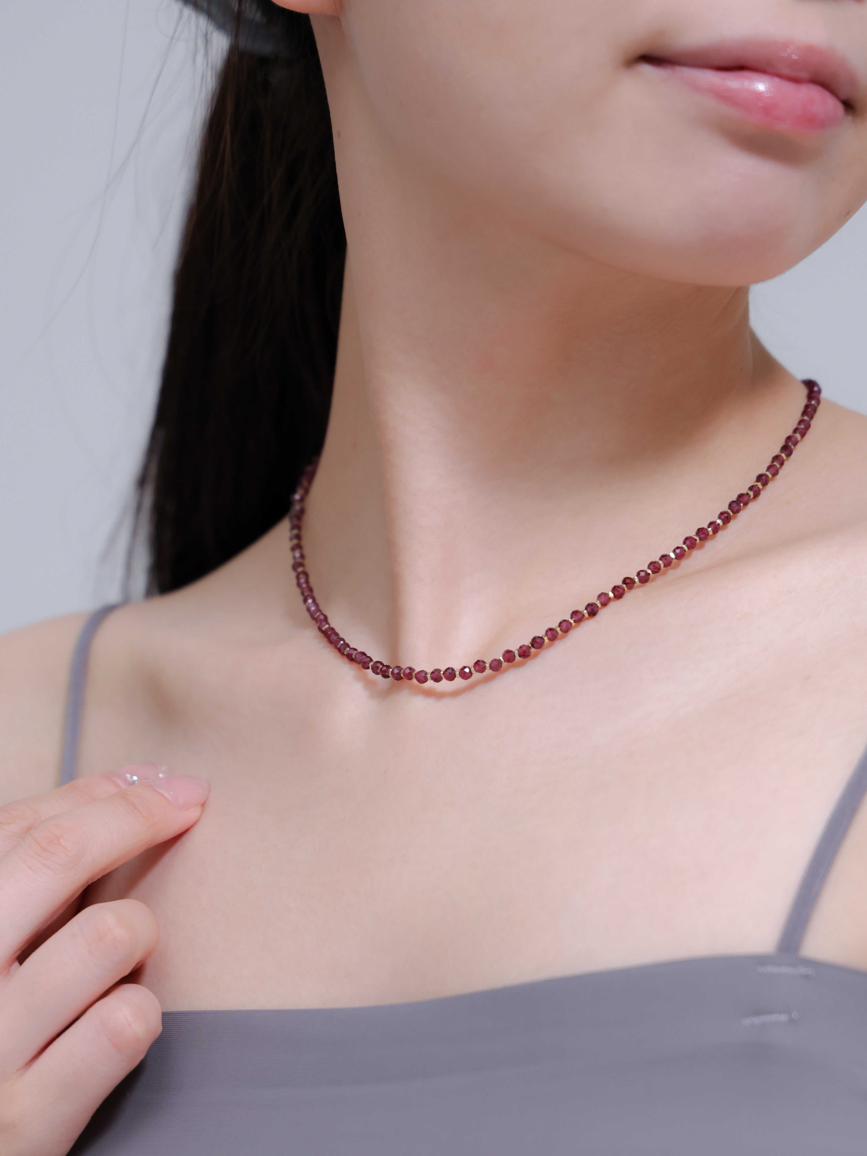 【1月 誕生石】ガーネット ネックレス | 華奢 シンプル K14Gメッキ SV925