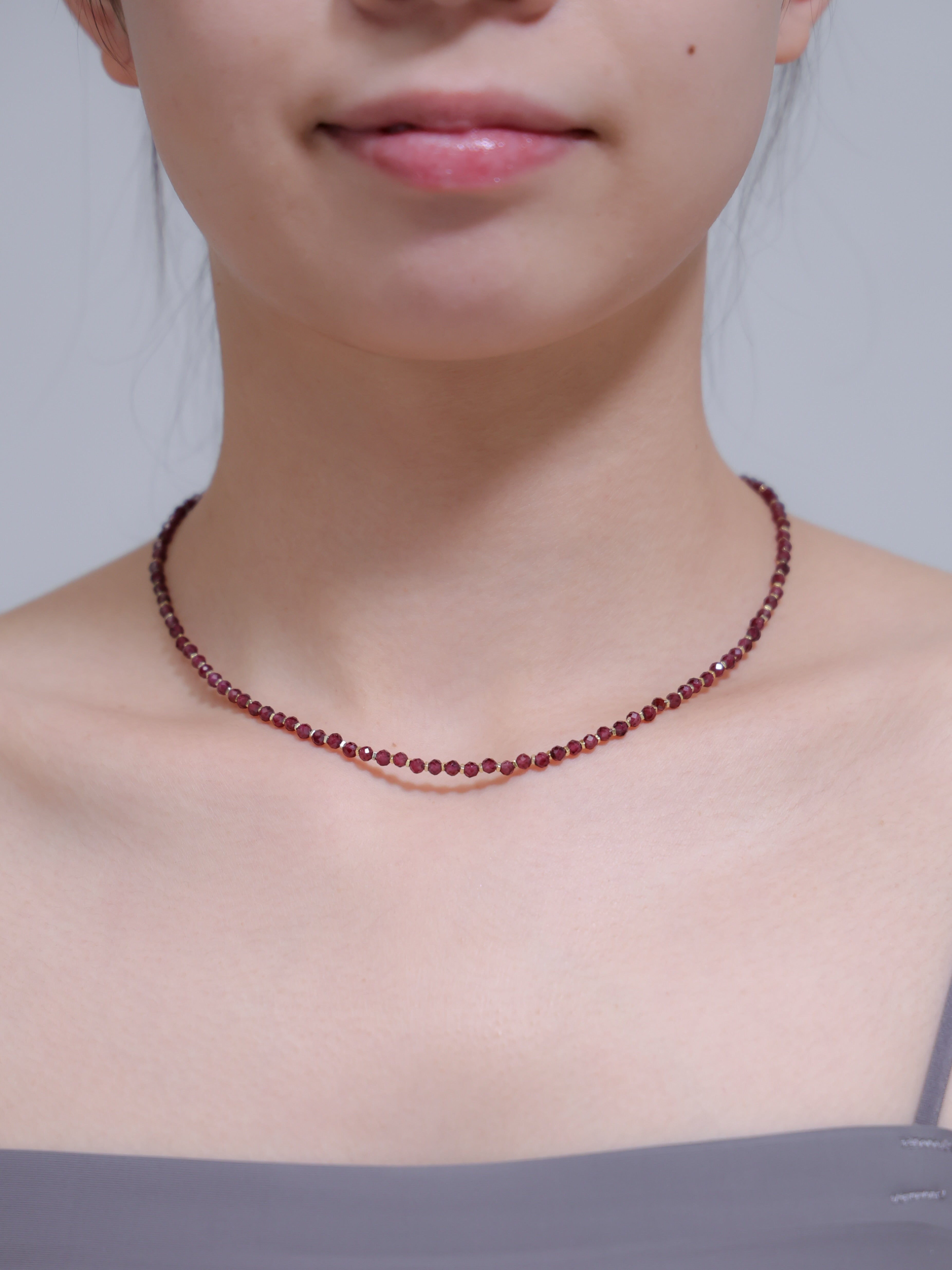 【1月 誕生石】ガーネット ネックレス | 華奢 シンプル K14Gメッキ SV925