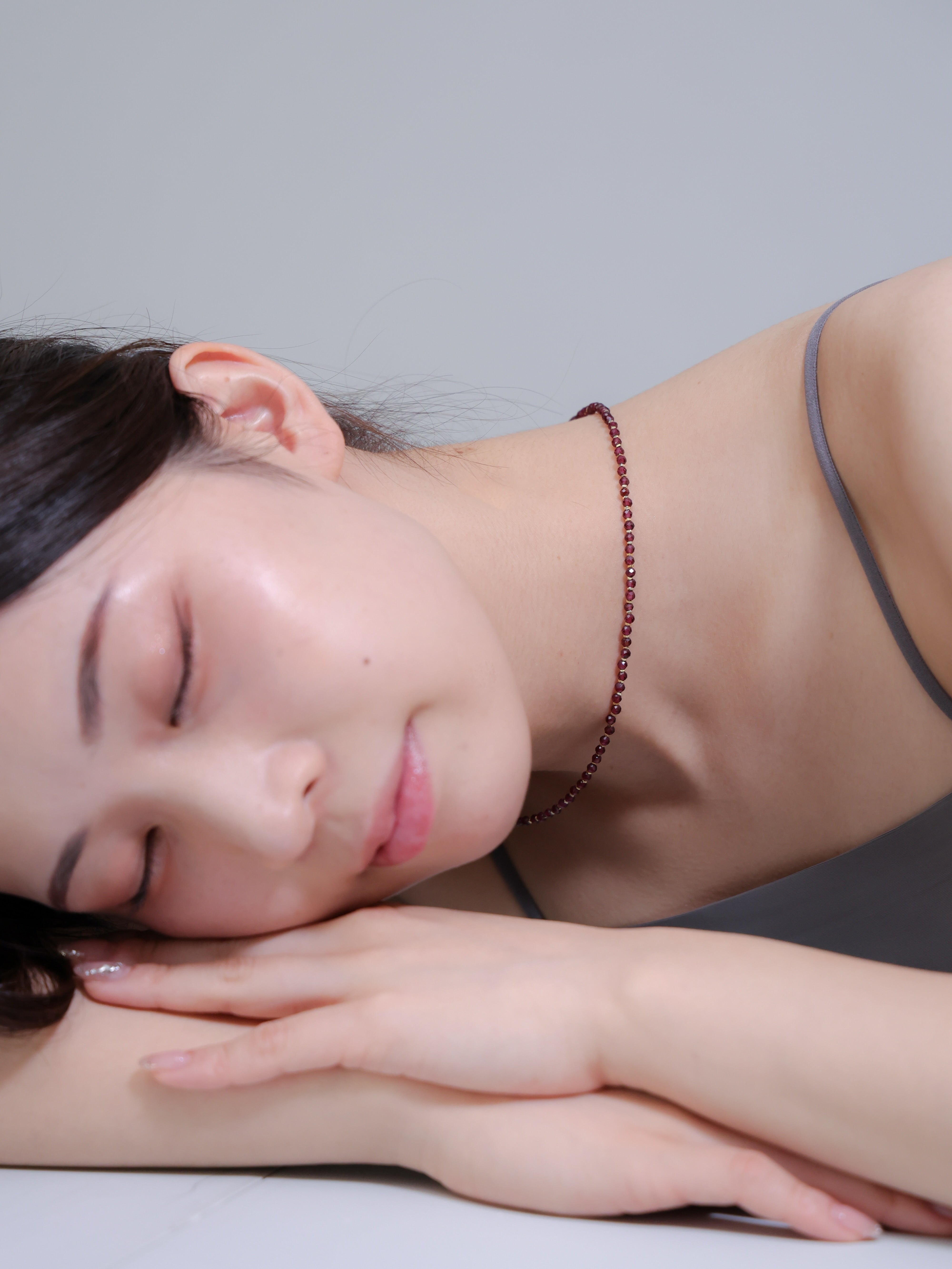 【1月 誕生石】ガーネット ネックレス | 華奢 シンプル K14Gメッキ SV925