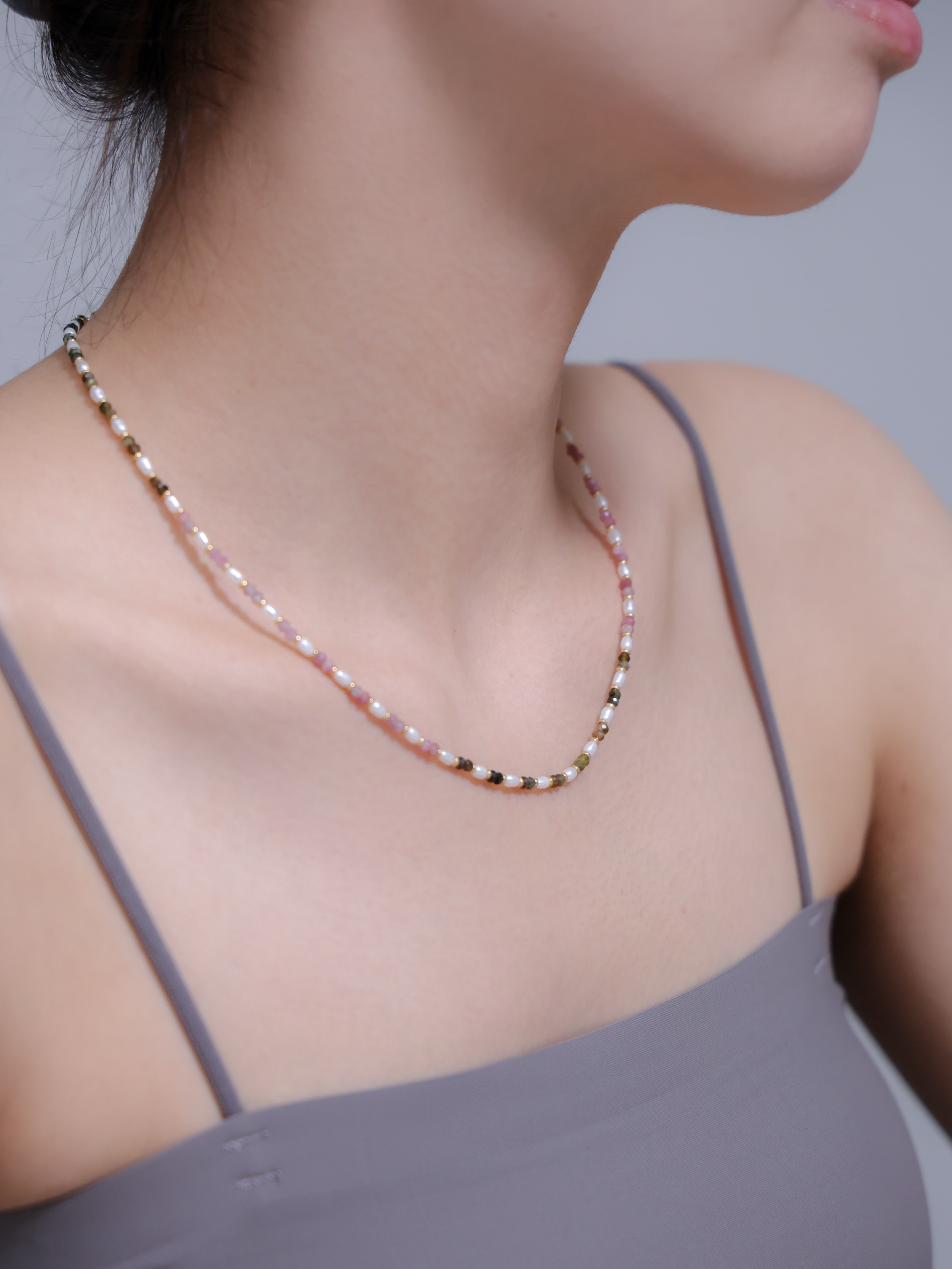 【10月・6月 誕生石】トルマリン 淡水パール | マルチカラー 華奢 K14G