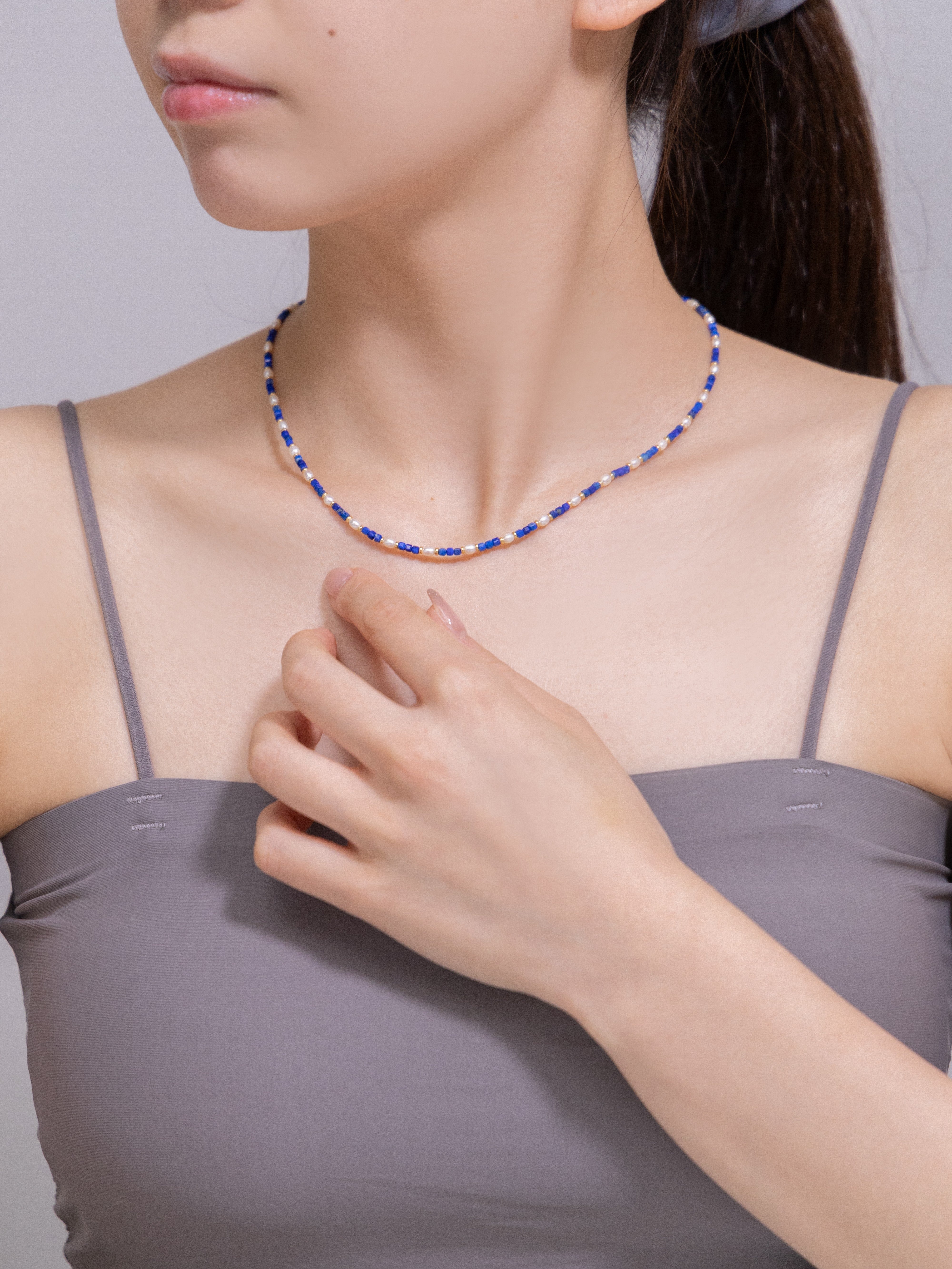 【12月・6月 誕生石】ラピスラズリ 淡水パール | 華奢 ビーズ K14G