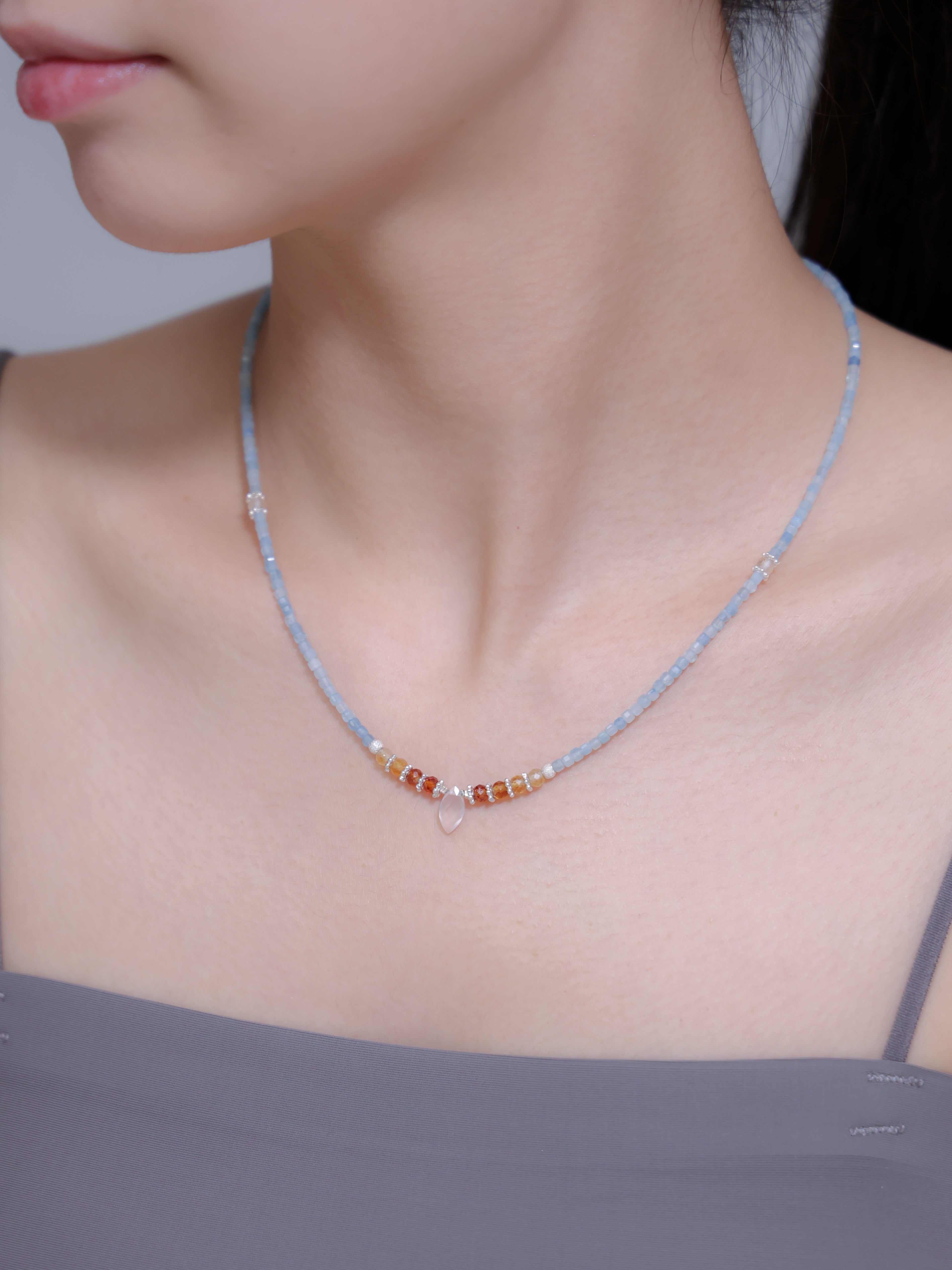 【3月誕生石】アクアマリン オレンジストーン ネックレス | 華奢 SV925